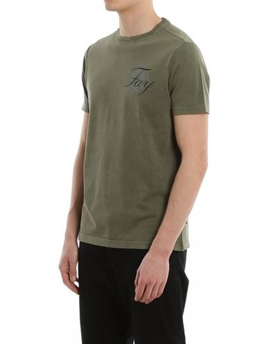 FAY Uomo t-shirt verde effetto marmorizzato con stampa logo