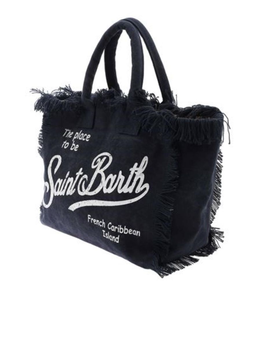 MC2 SaintBarth borsa Vanity blu stampe logo effetto vintage con frange