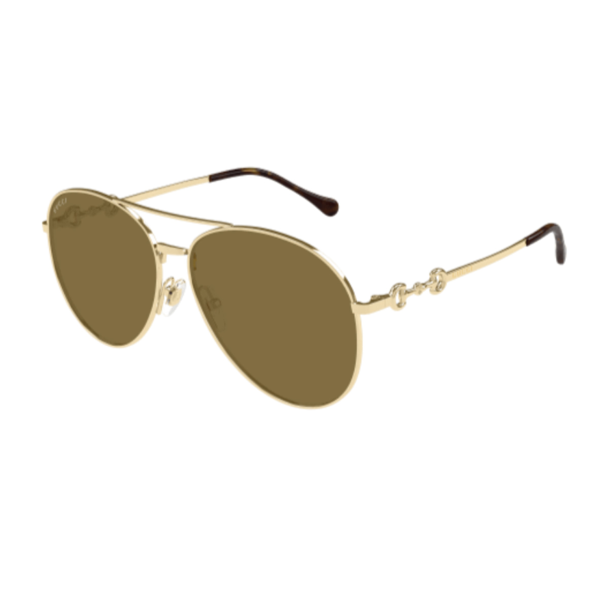 Gucci Women's Oro Gg1698s Linea Horsebit 002 Gold Brown Metal Occhiali Da Sole
