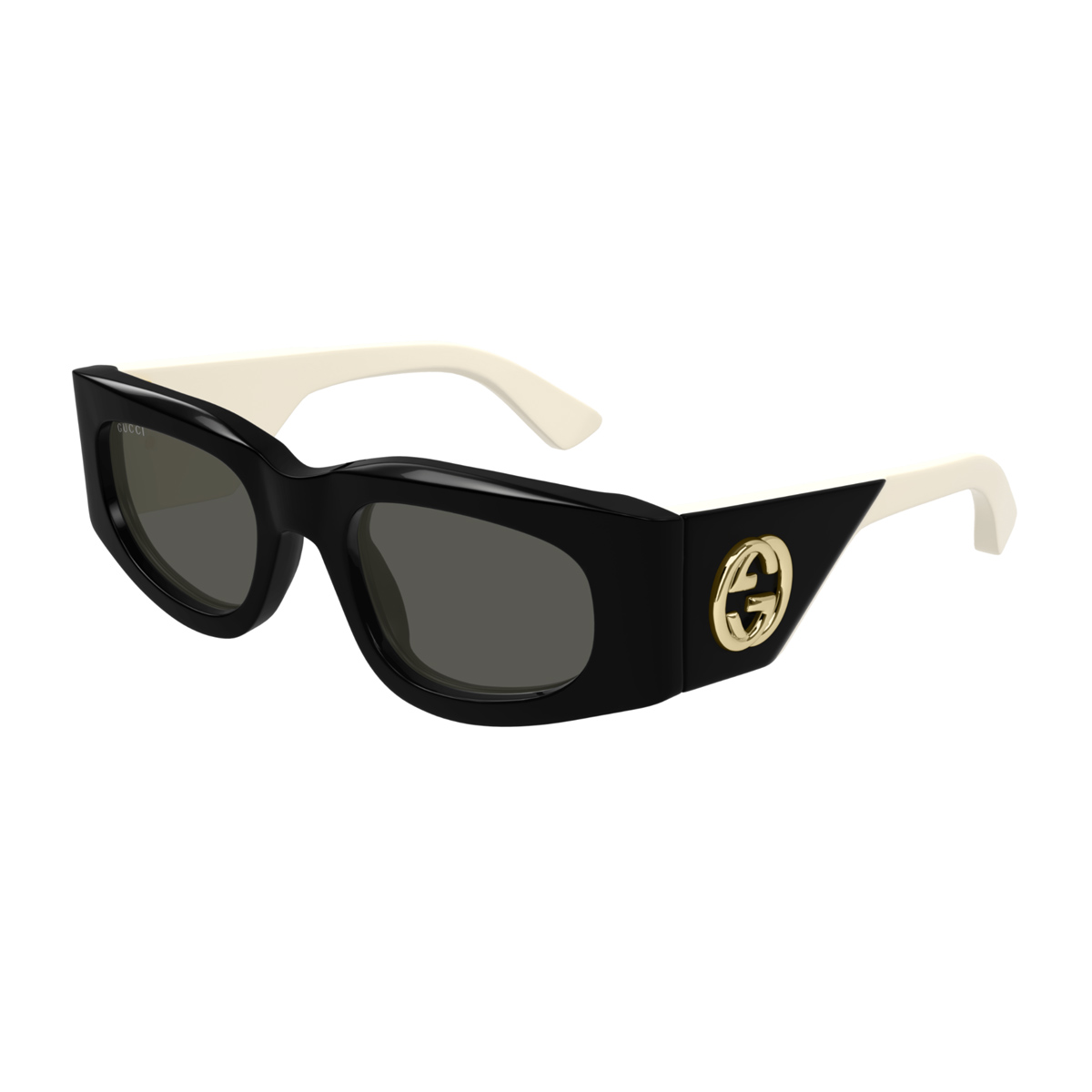 Gucci Women's Nero Gg1664s Linea Gg Logo 001 Black Ivory Grey Acetate Occhiali Da Sole