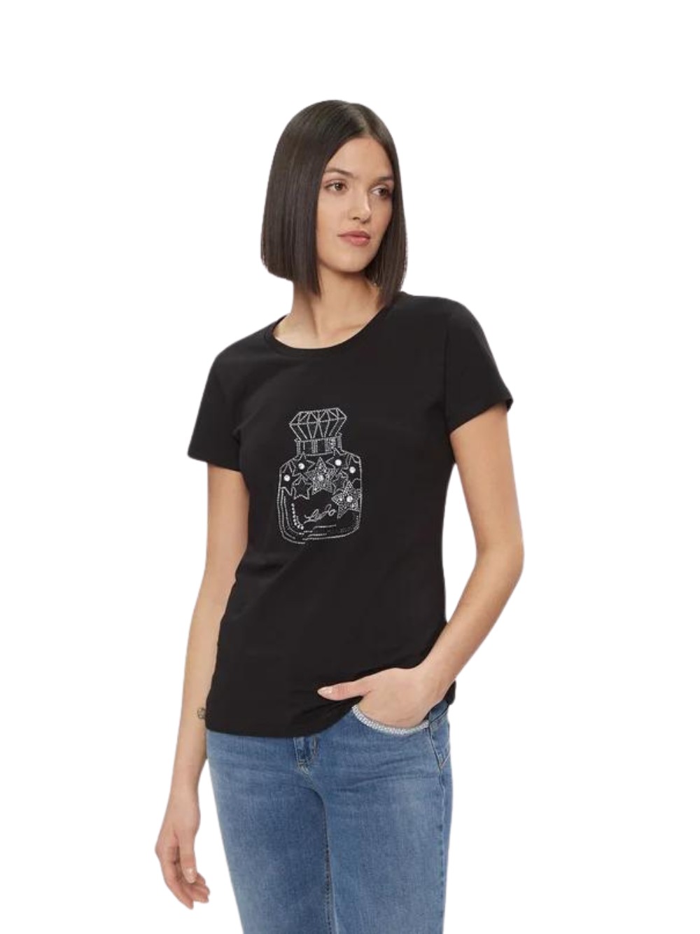 T-Shirt Liu Jo da donna a manica corta, in puro cotone, colore nero codice WA... - Foto 3 di 4