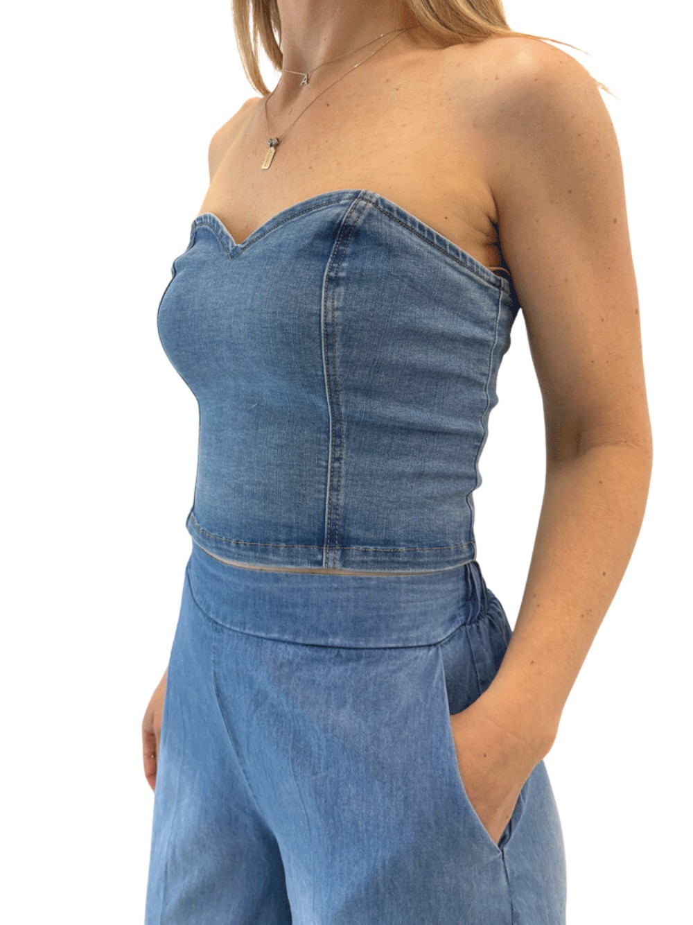 Top Only da donna, codice 15321835, in misto cotone, colore blu denim. - Foto 4 di 4