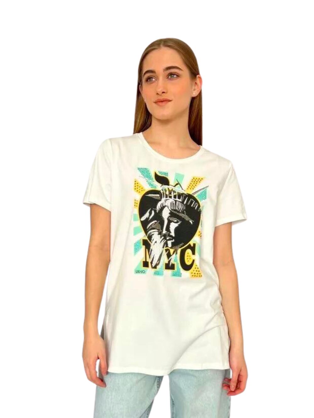 Футболка a maniche corte Liu jo dal Fit Regular, da donna цвета слоновой кости/Нью-Йорк ...