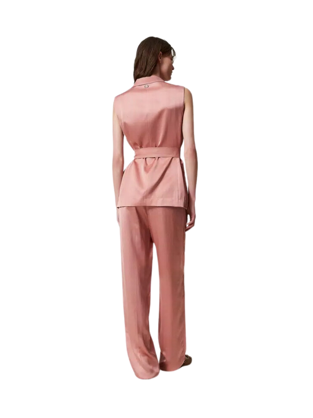 Pantaloni Twinset in misto viscosa, vestibilità regular, colore Coral, modell... - Imagen 4 de 4