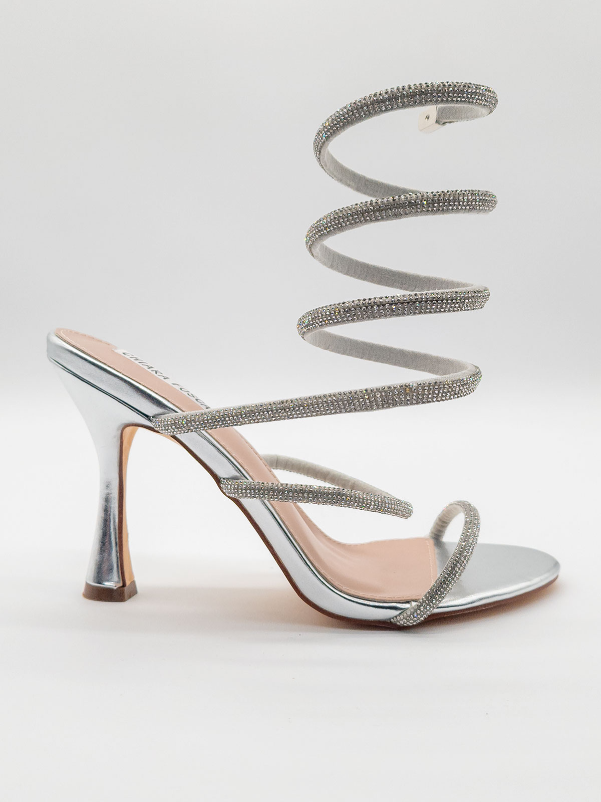 Sandalo gioiello argento con strass Spirale elegante Tacco a