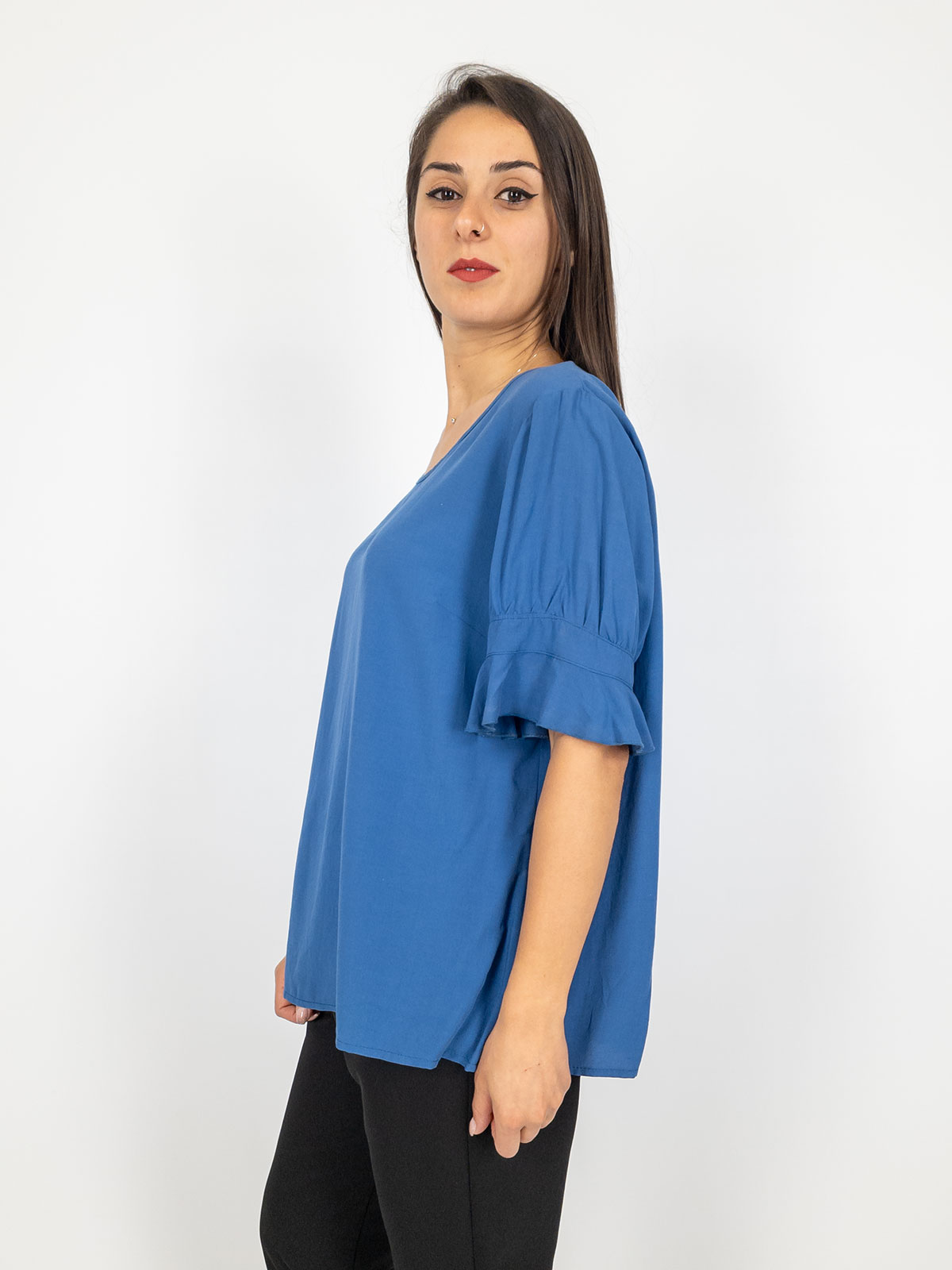 Camicetta Donna Maniche Corte Scollo A V - Elegante, Tinta Unita, Estiva - Foto 13