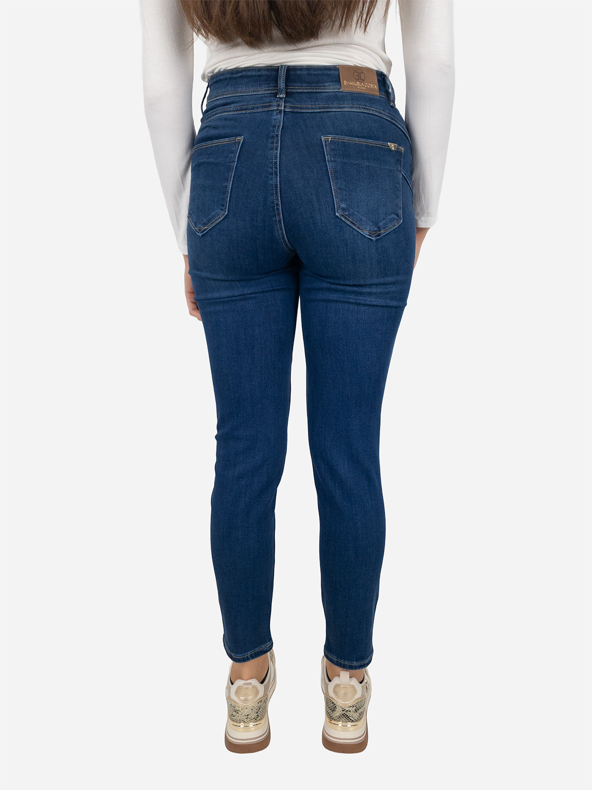 Jeans dritti capri donna Emanuela Costa vita alta blu denim