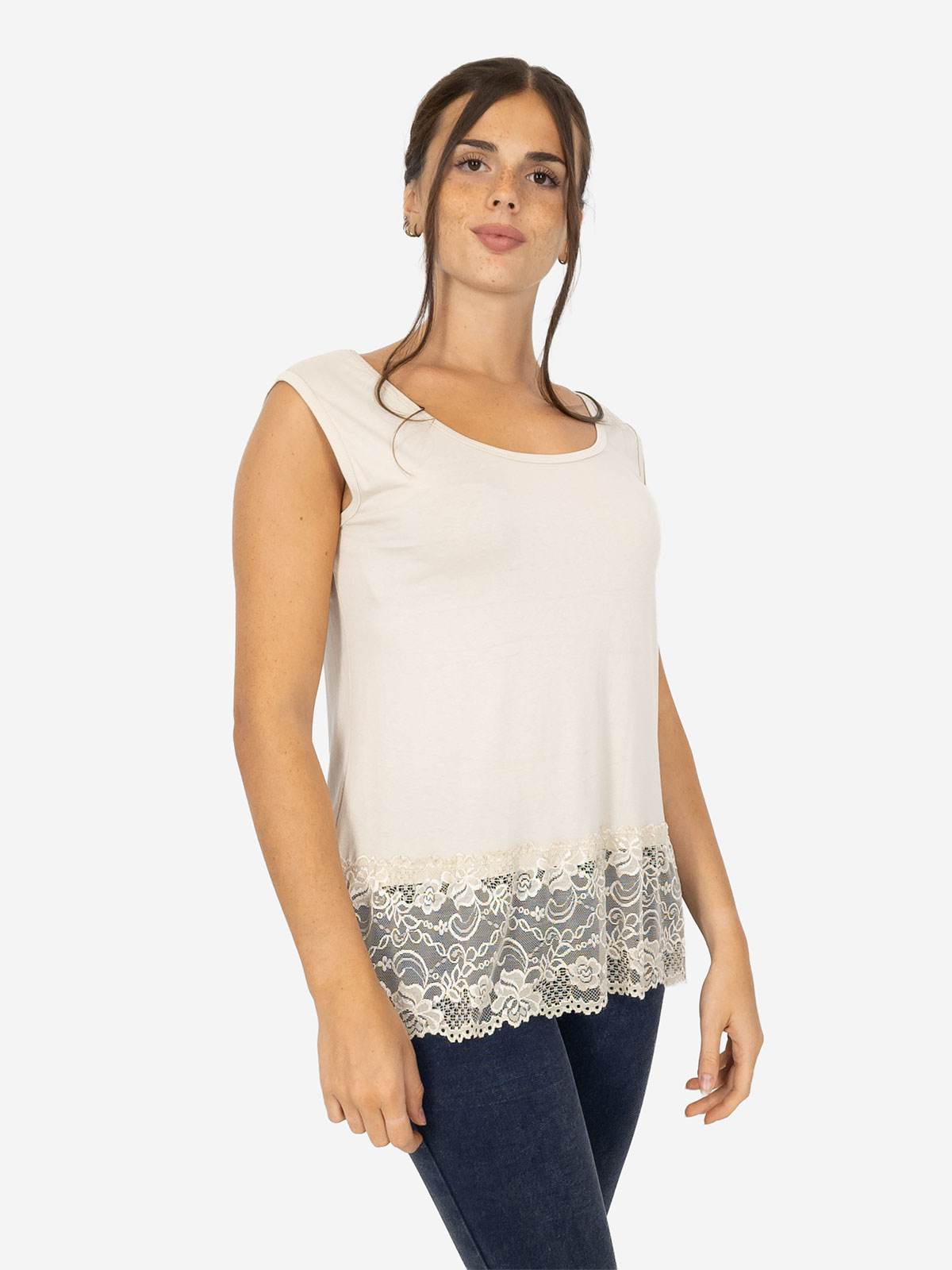 Spalla Larga Canotta Raso E Pizzo Canotta Donna Oversize Con Pizzo