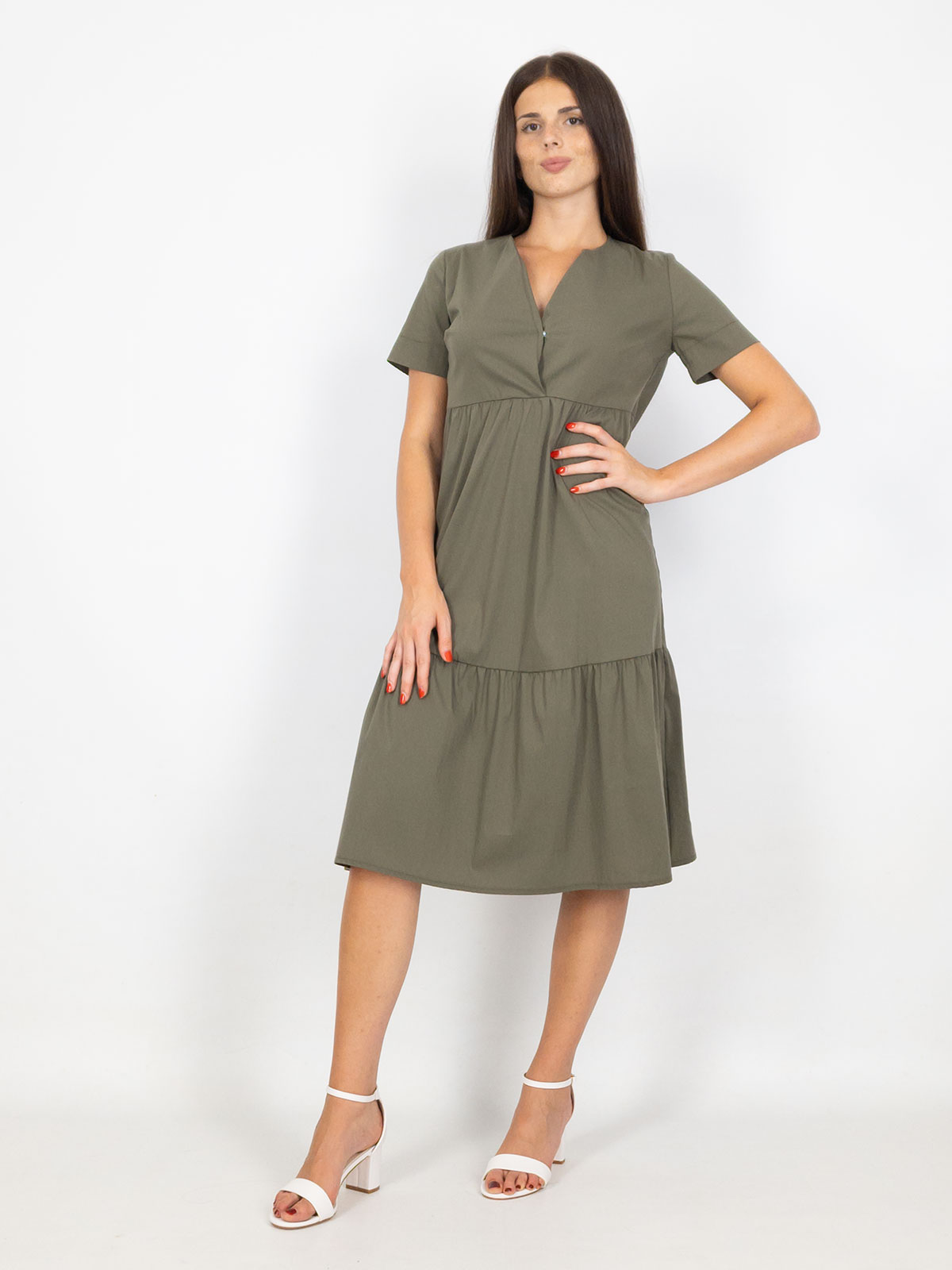 Abito Donna In Cotone E Lino - Scollo A V, Mezza Manica, Lunghezza Al Ginocchio, Casual Ed Elegante - Foto 10