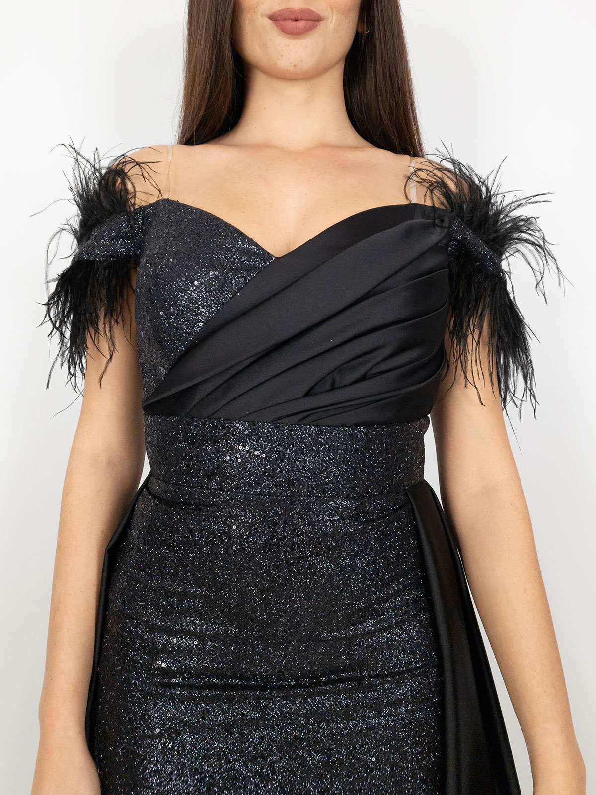 Paillettes Vestito Con Le Piume Abito Corto Vestito Elegante Con