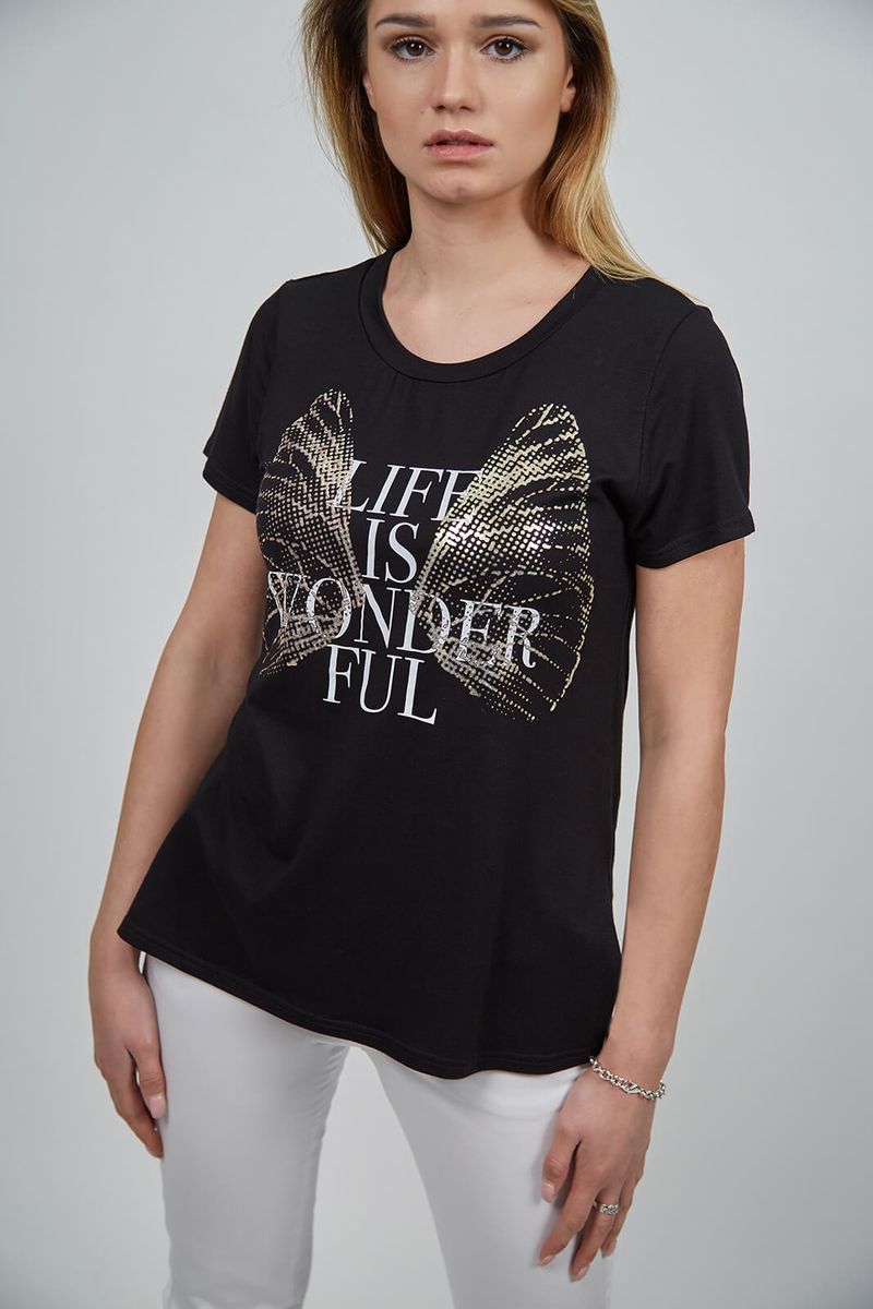 Enrico Coveri Store T-shirt Girocollo Con Stampa In Oro 7046 Donna