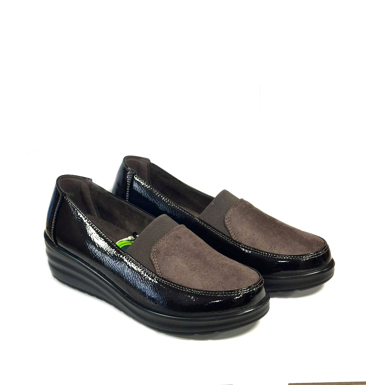 Amarpies scarpe da donna mocassini invernali con zeppa comode lucide marrone 39 - Picture 3 of 6