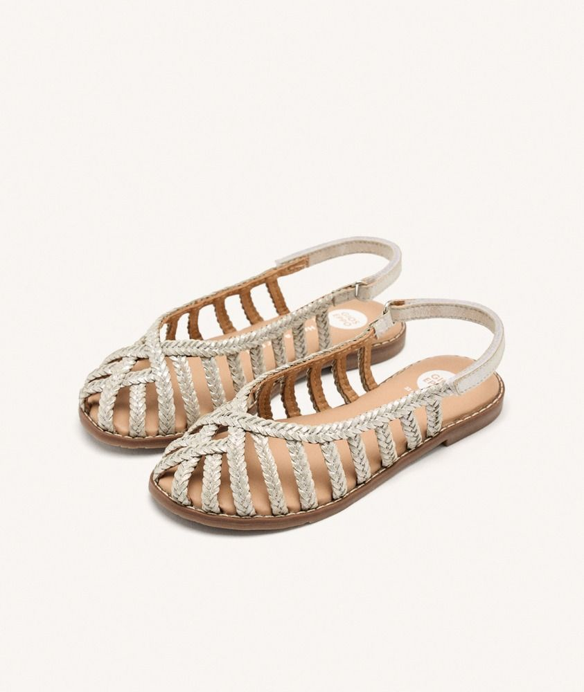 Gioseppe Simsbury sandali bambina ragnetto gabbia in pelle bassi comodi argento - Picture 3 of 6