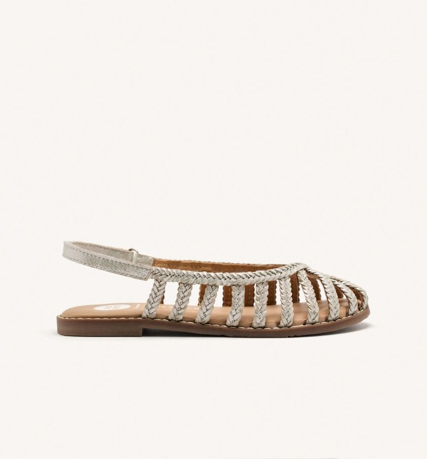 Gioseppe Simsbury sandali bambina ragnetto gabbia in pelle bassi comodi argento - Picture 2 of 6