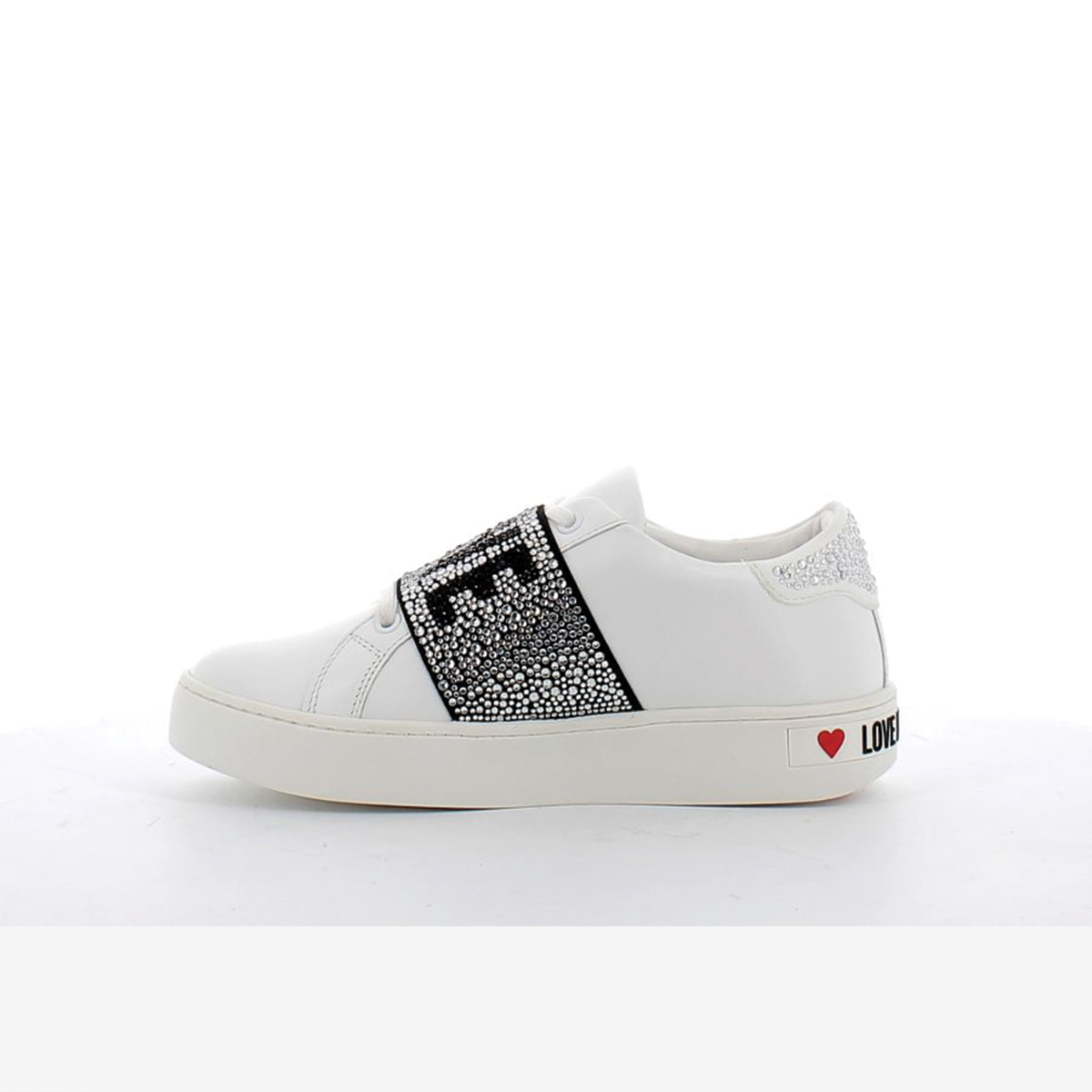 Love Moschino Autunno Inverno 19/20 sneakers bianche con banda in strass -  JA15123G18IF0100