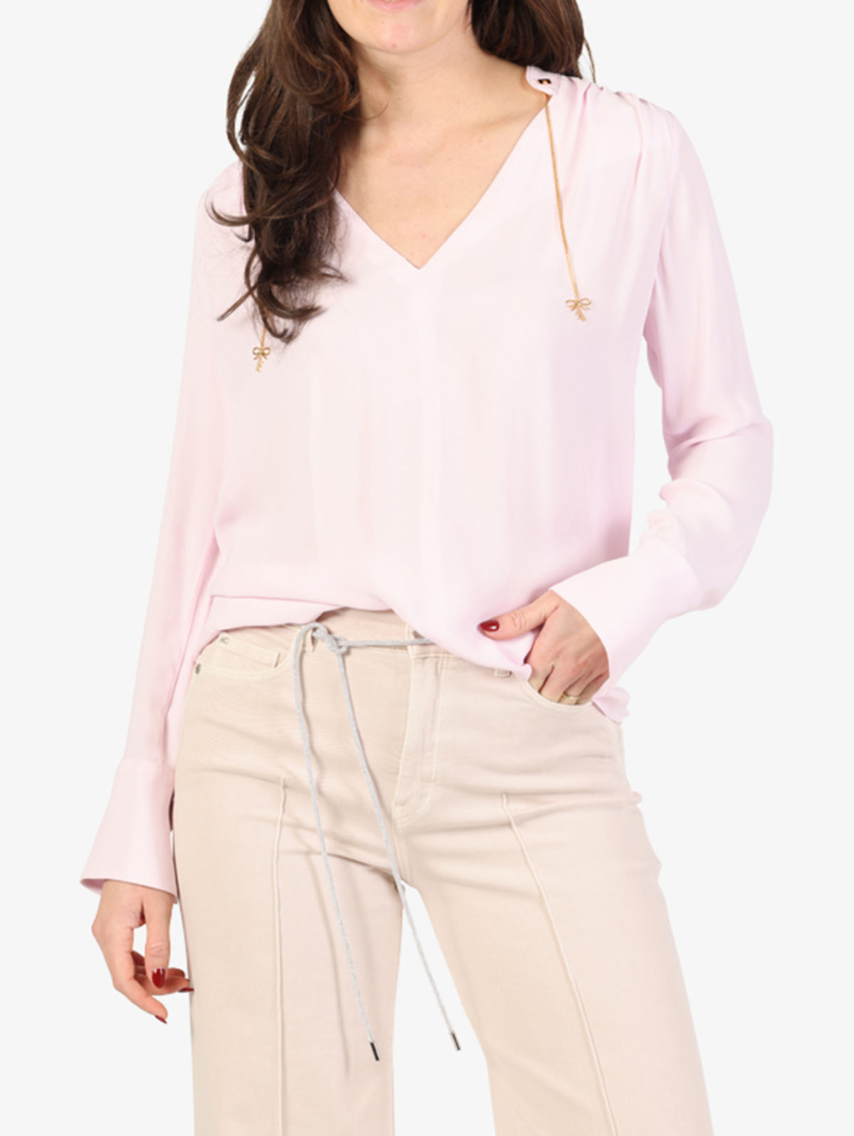 CA08051E2 Elisabetta Franchi Georgette Shirt With Charms And