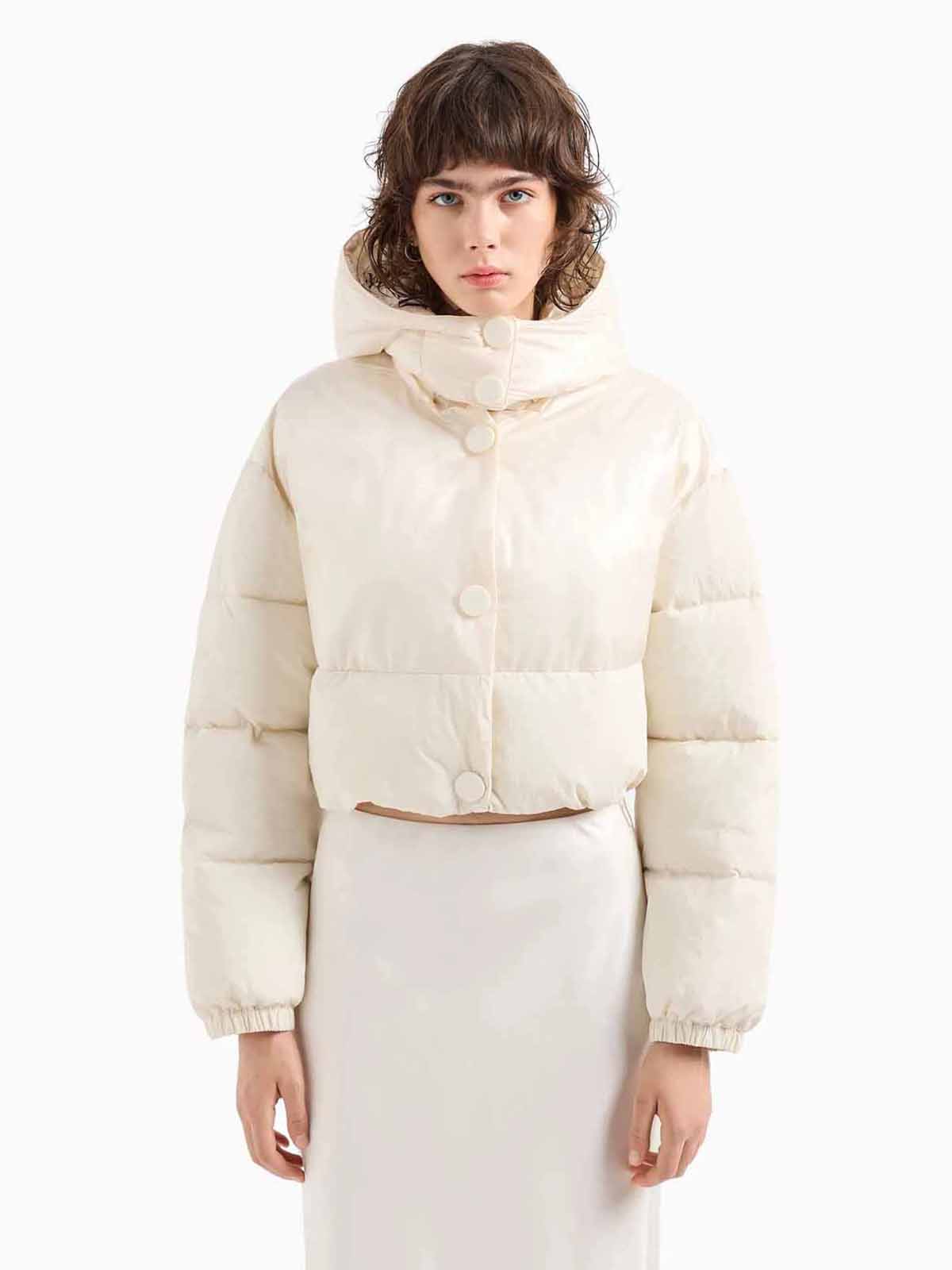 6DYB06YN1UZ Armani Exchange Cropped jacket in shiny Crinkle fabric 