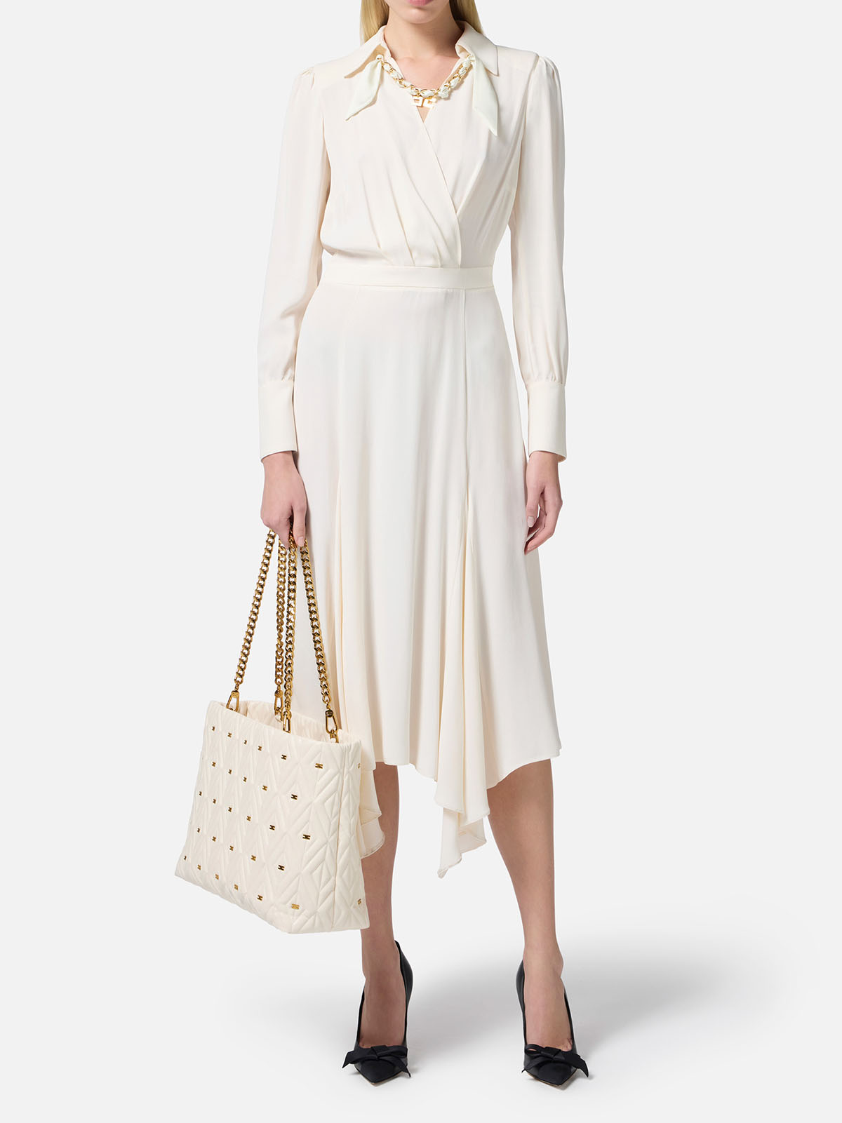 AB86352E2 Elisabetta Franchi Georgette Dress With Jewel Scarf