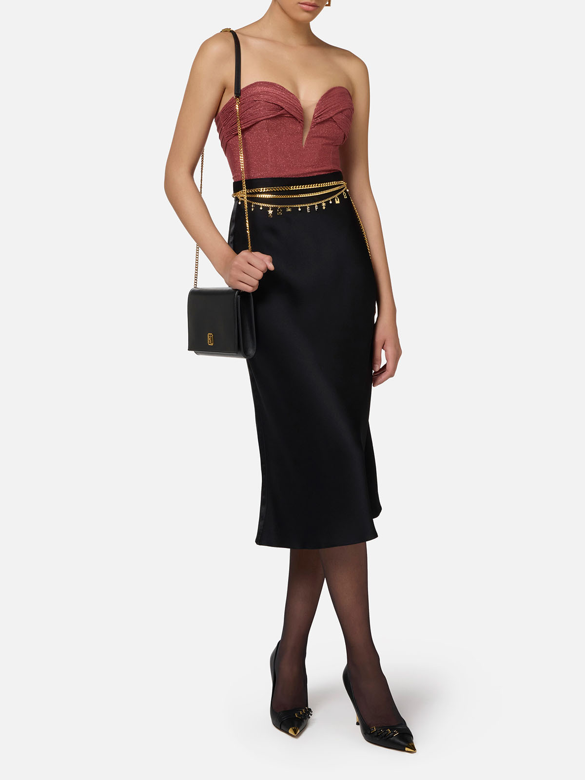 スカート ELISABETTA FRANCHI Woman Skirt Black GO118 110 Elisabetta Franchi - Asymmetrical Sheath Skirt - Black