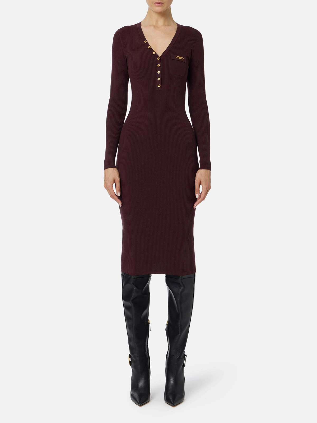 AM10B56E2 Elisabetta Franchi Ribbed Knit Dress With Pocket