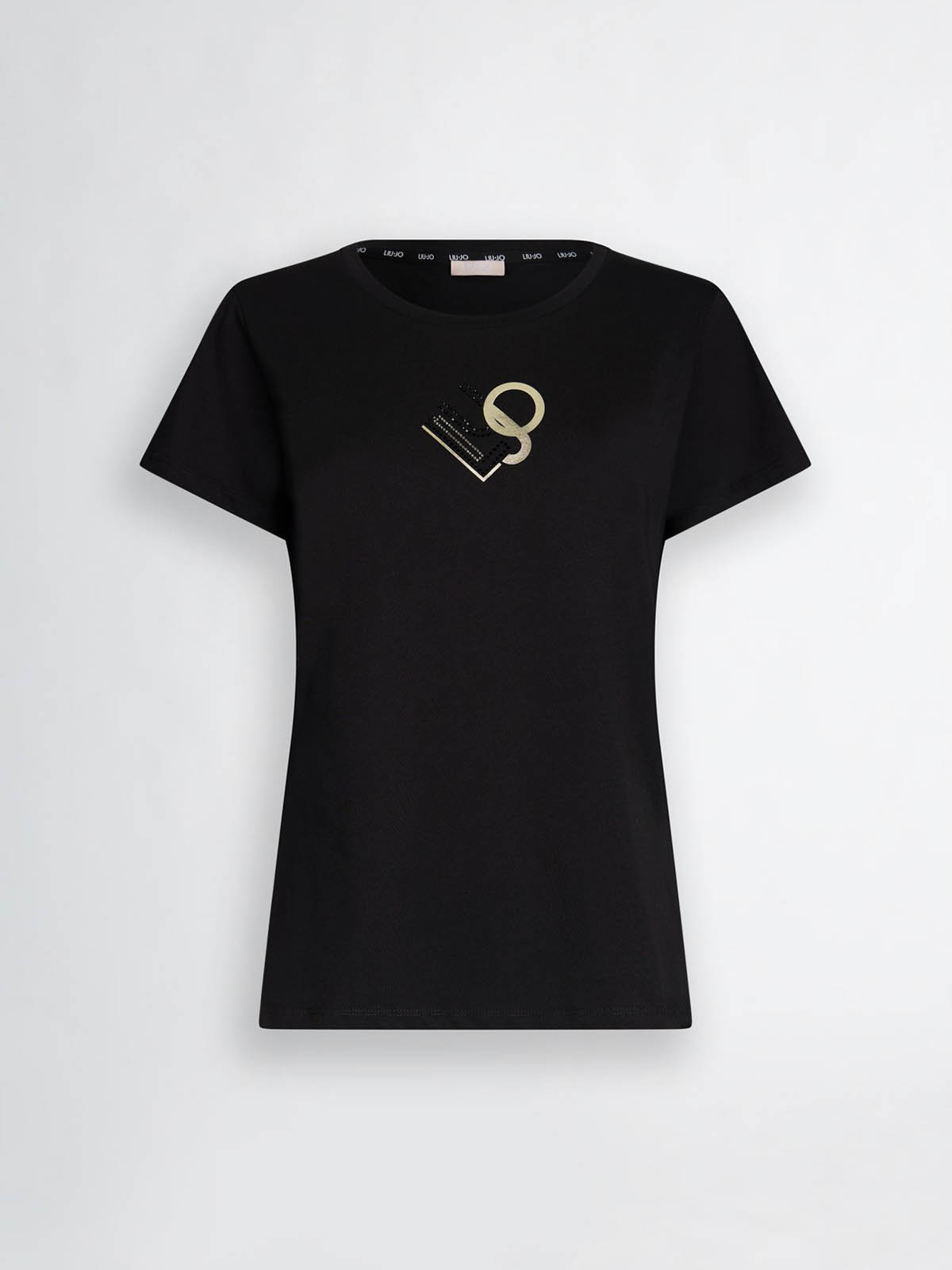 Tシャツ・カットソー LIU JO STRASS PRINTED T-SHIRT T-shirt with rhinestones colour black | Liu Jo