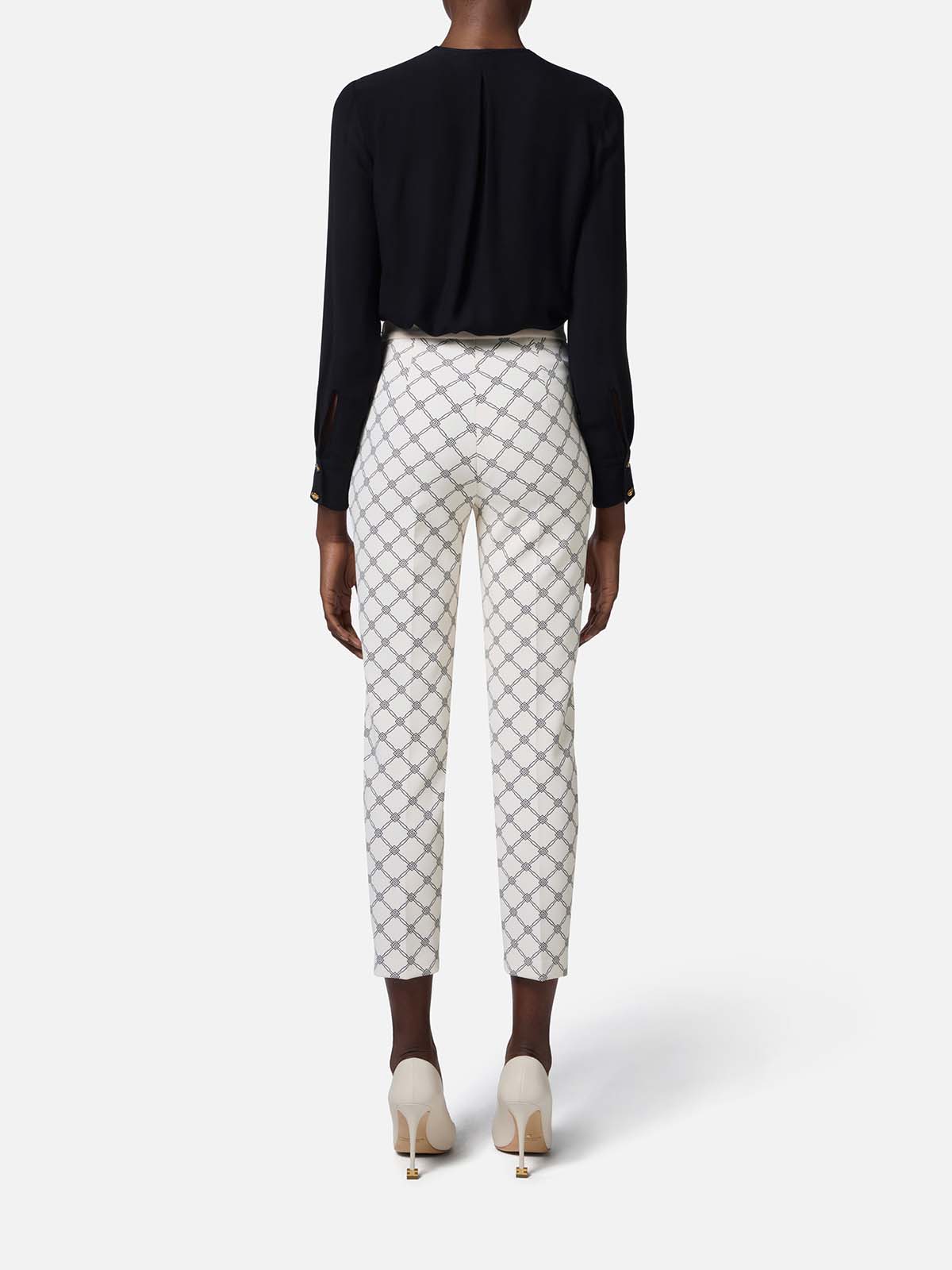 PAS7151E2 Elisabetta Franchi Diamond Print Crêpe Trousers