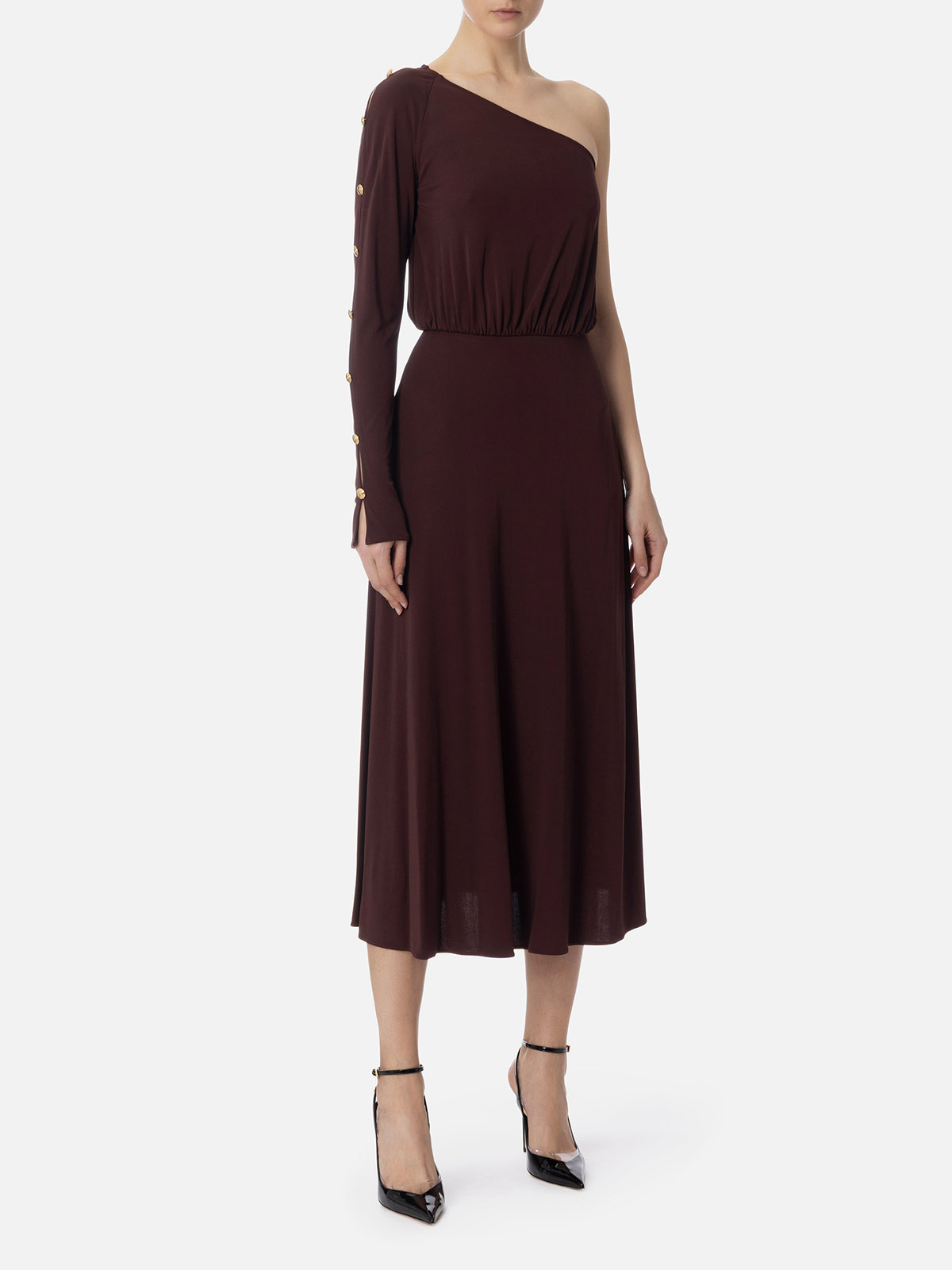 AB80252E2 Elisabetta Franchi One Shoulder Jersey Dress With