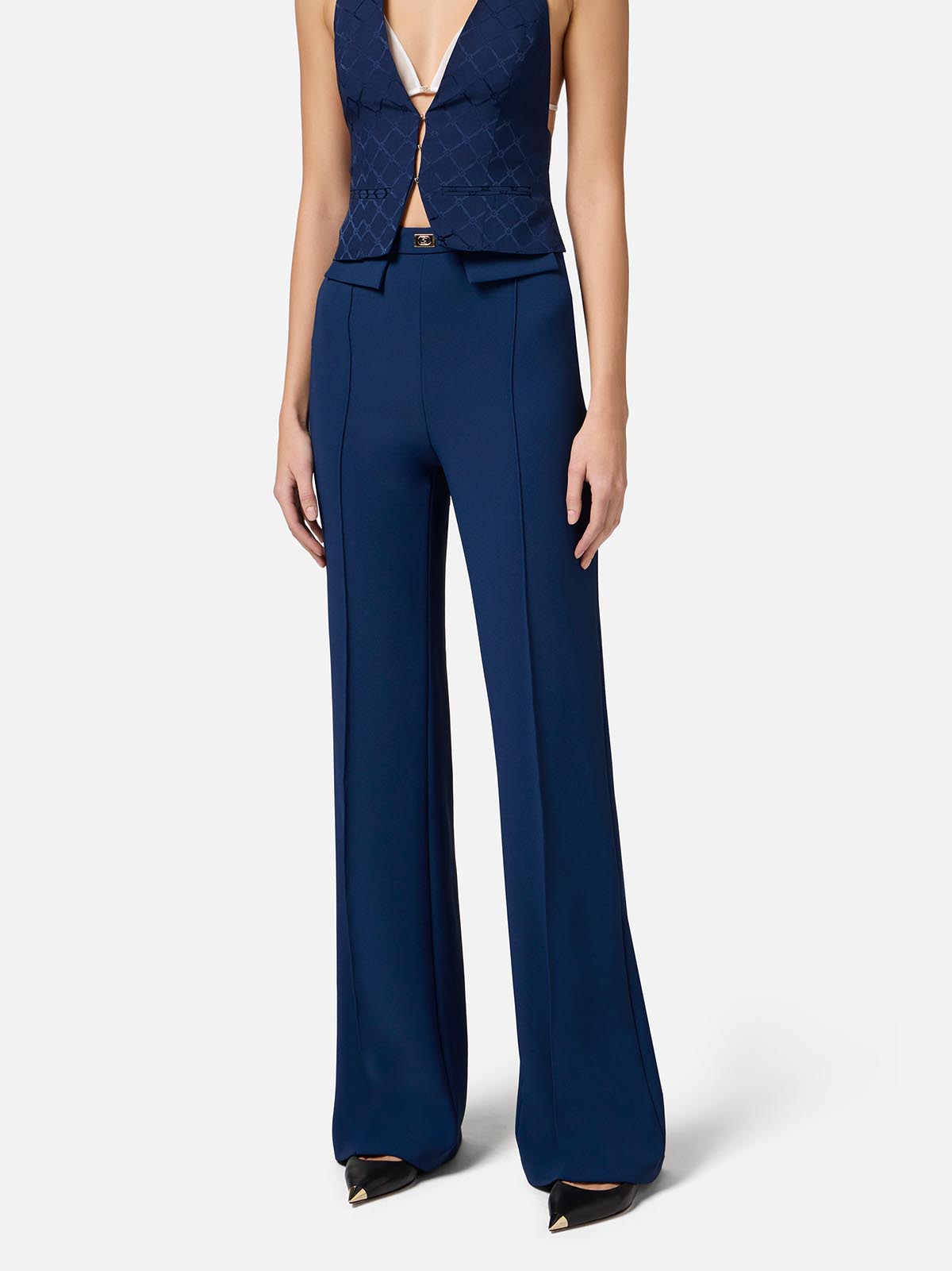 PA07851E2 Elisabetta Franchi Crêpe Trousers With Logo Plaque