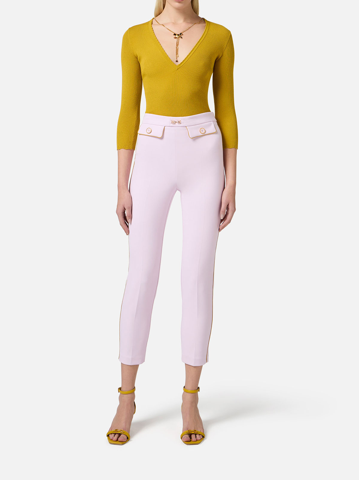 Elisabetta Franchi PAT7151E2DK3 関税送料込 PAT7151E2 Elisabetta Franchi Pantaloni In Crêpe Con Piping E