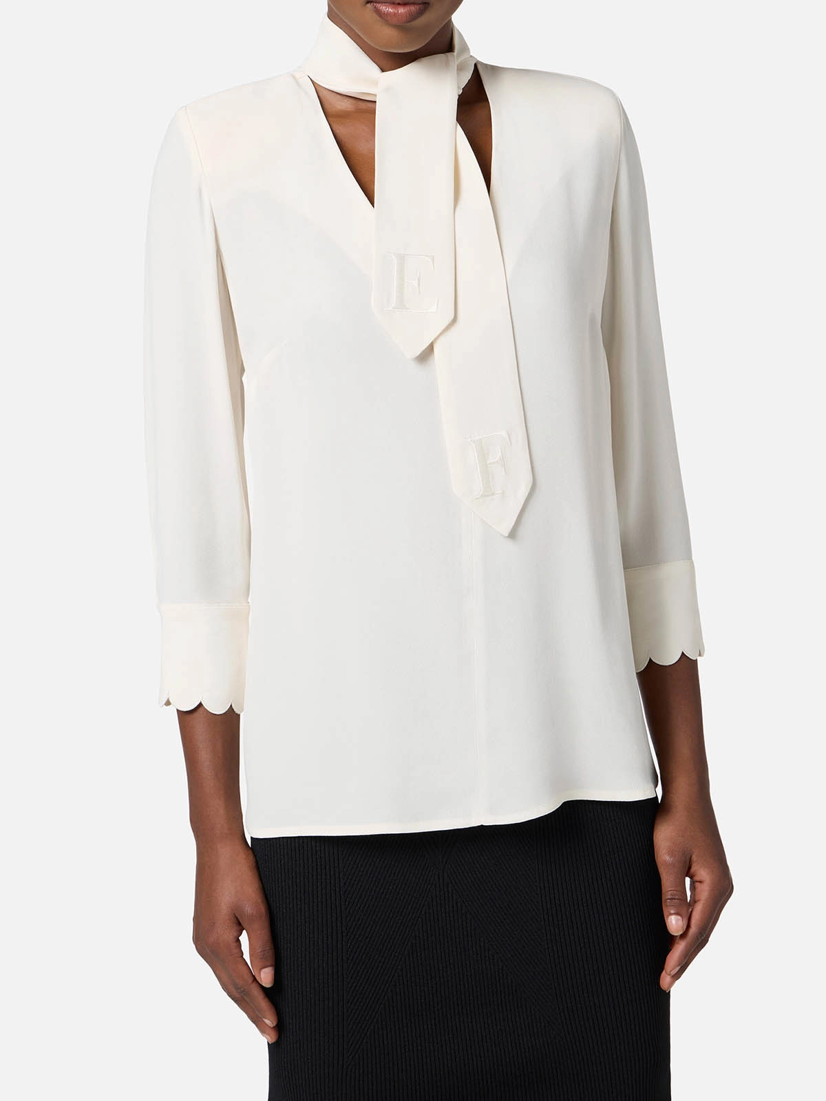 【★完売必至★】ELISABETTA FRANCHI ☆ ニットボディシャツ CA08956E2 Elisabetta Franchi Georgette Shirt With Sash