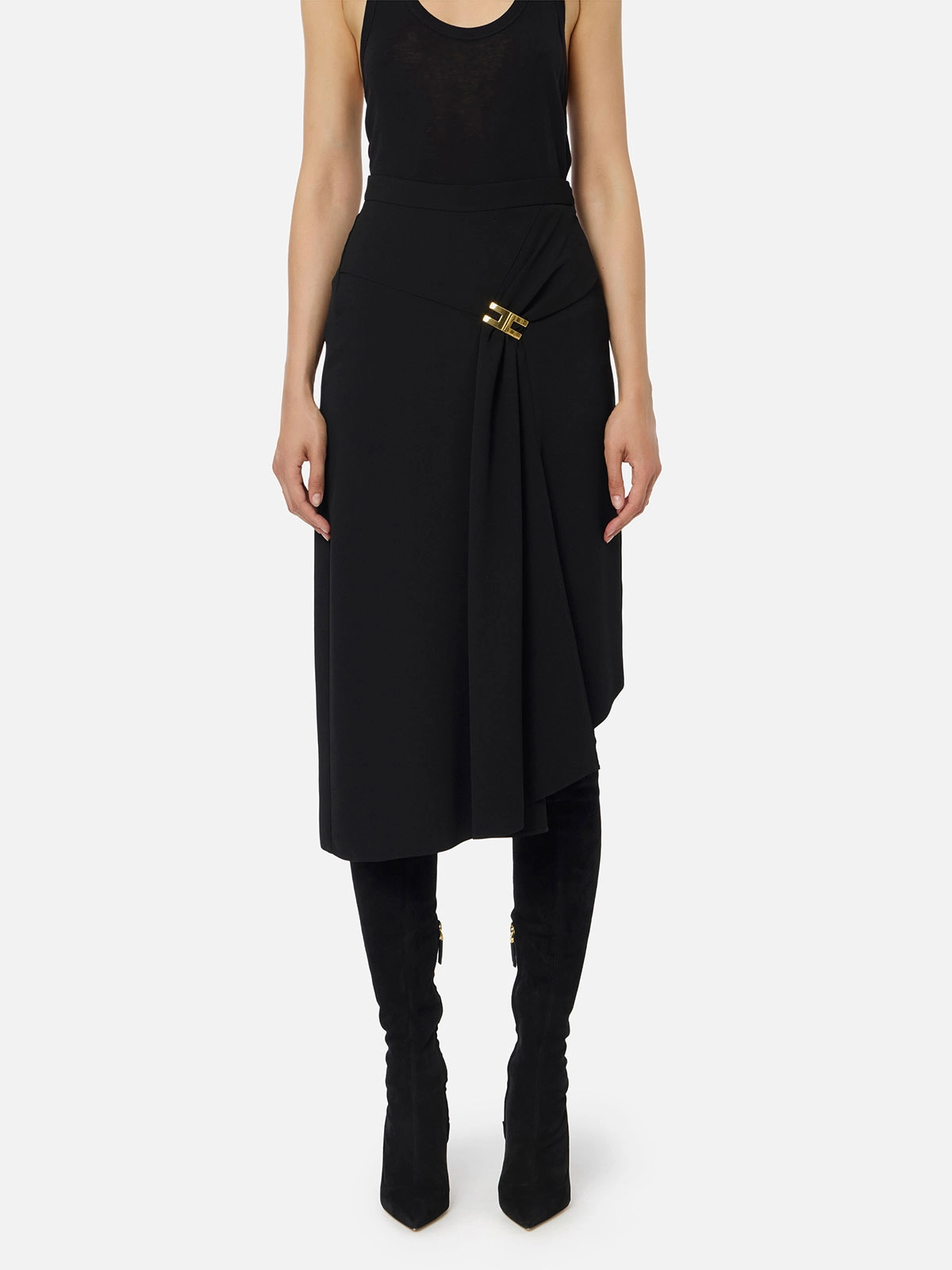 GO11456E2 Elisabetta Franchi Light Crêpe Skirt With Draping