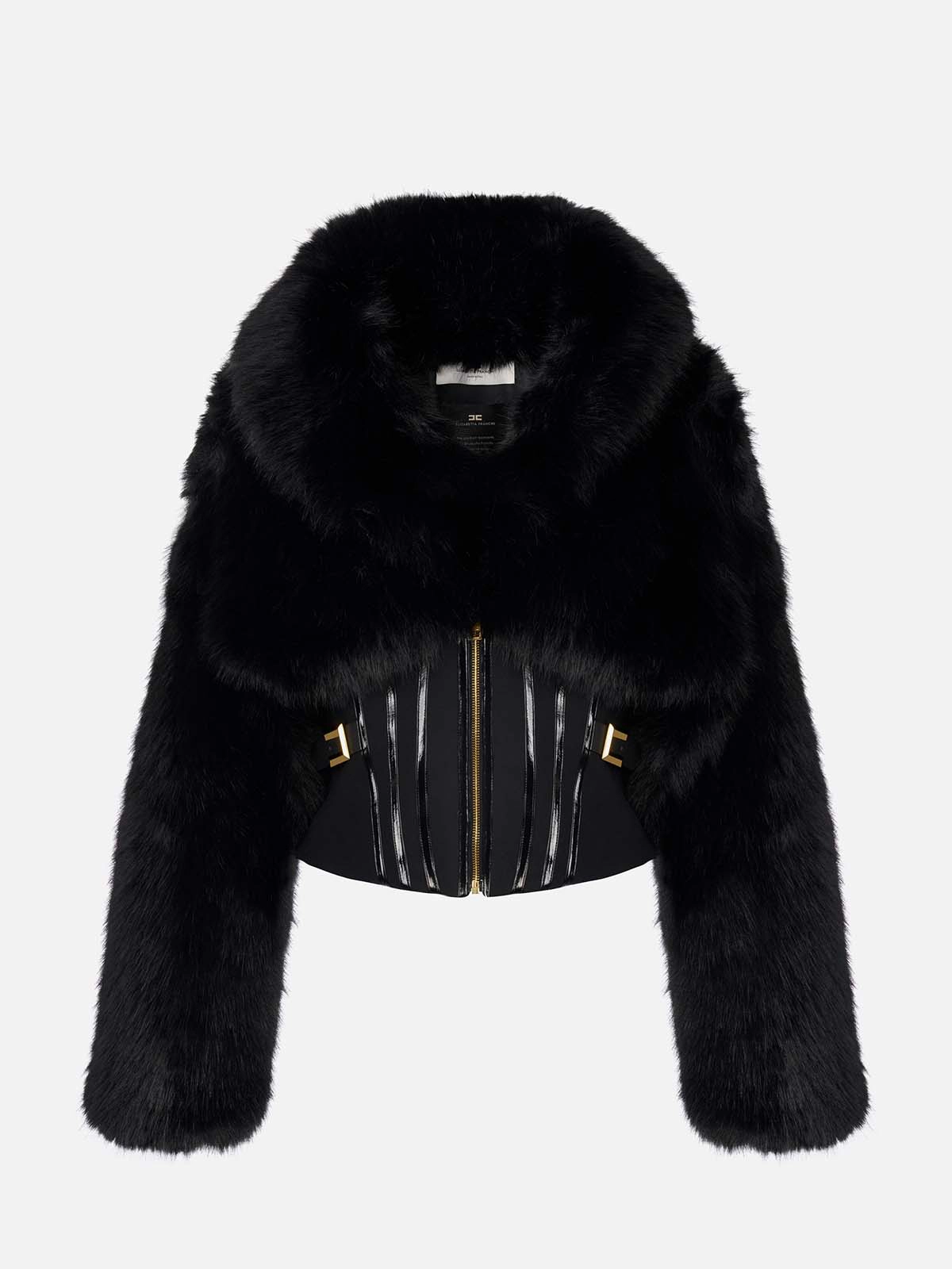 GB05A57E2 Elisabetta Franchi Fur-Effect Jacket with Double Crepe