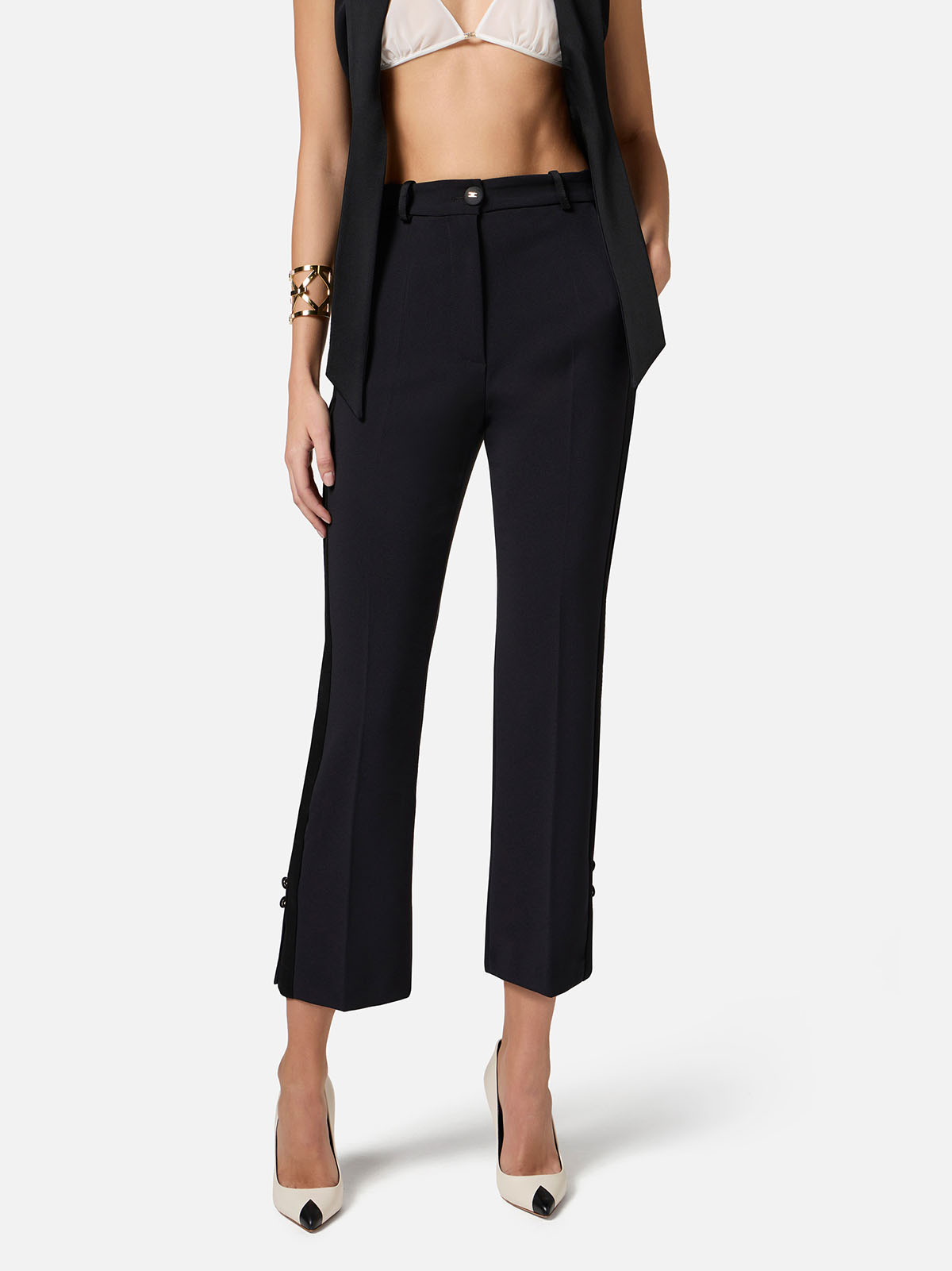PA08651E2 Elisabetta Franchi Crepe Tuxedo Pants With Satin Bands