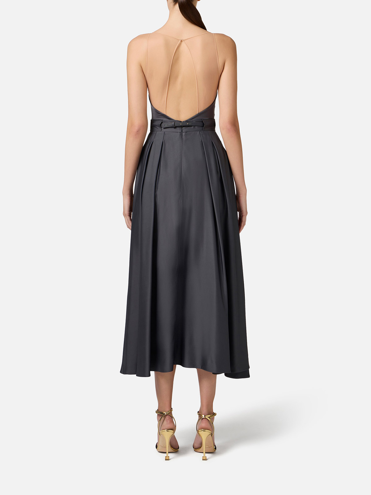 GO09851E2 Elisabetta Franchi Satin Circle Skirt With Belt