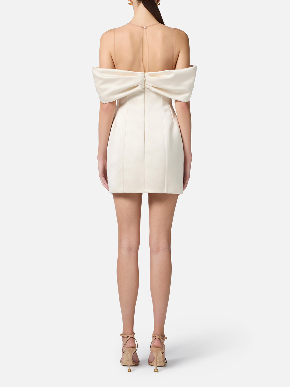 【ELISABETTA FRANCHI】ミニドレス花柄 オーバーサイズ ホワイト AB81152E2 Elisabetta Franchi Duchesse And Tulle Dress With