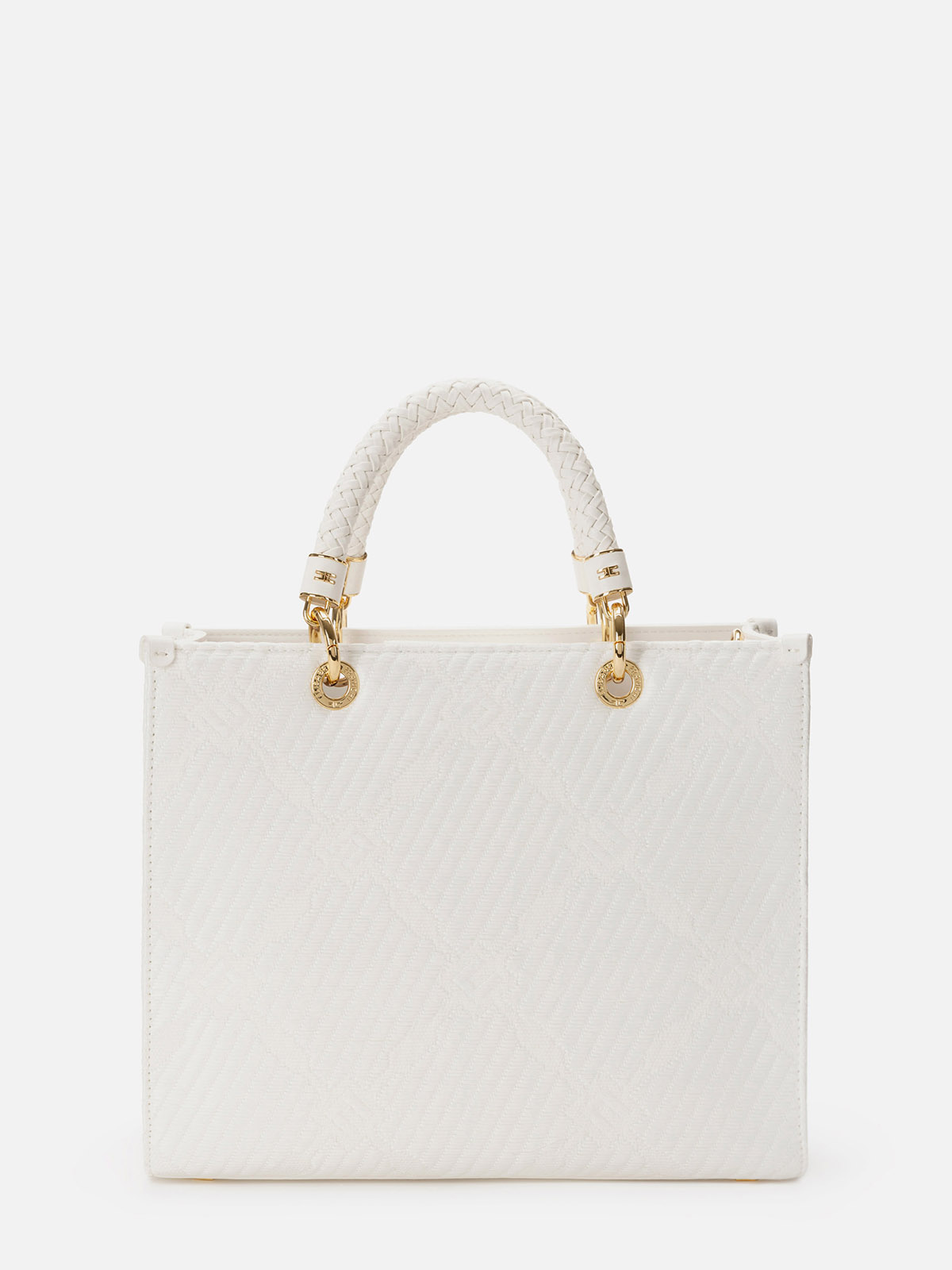 【★完売必至★】ELISABETTA FRANCHI ☆ コットントート Cotton tote with leather-look details | Elisabetta Franchi