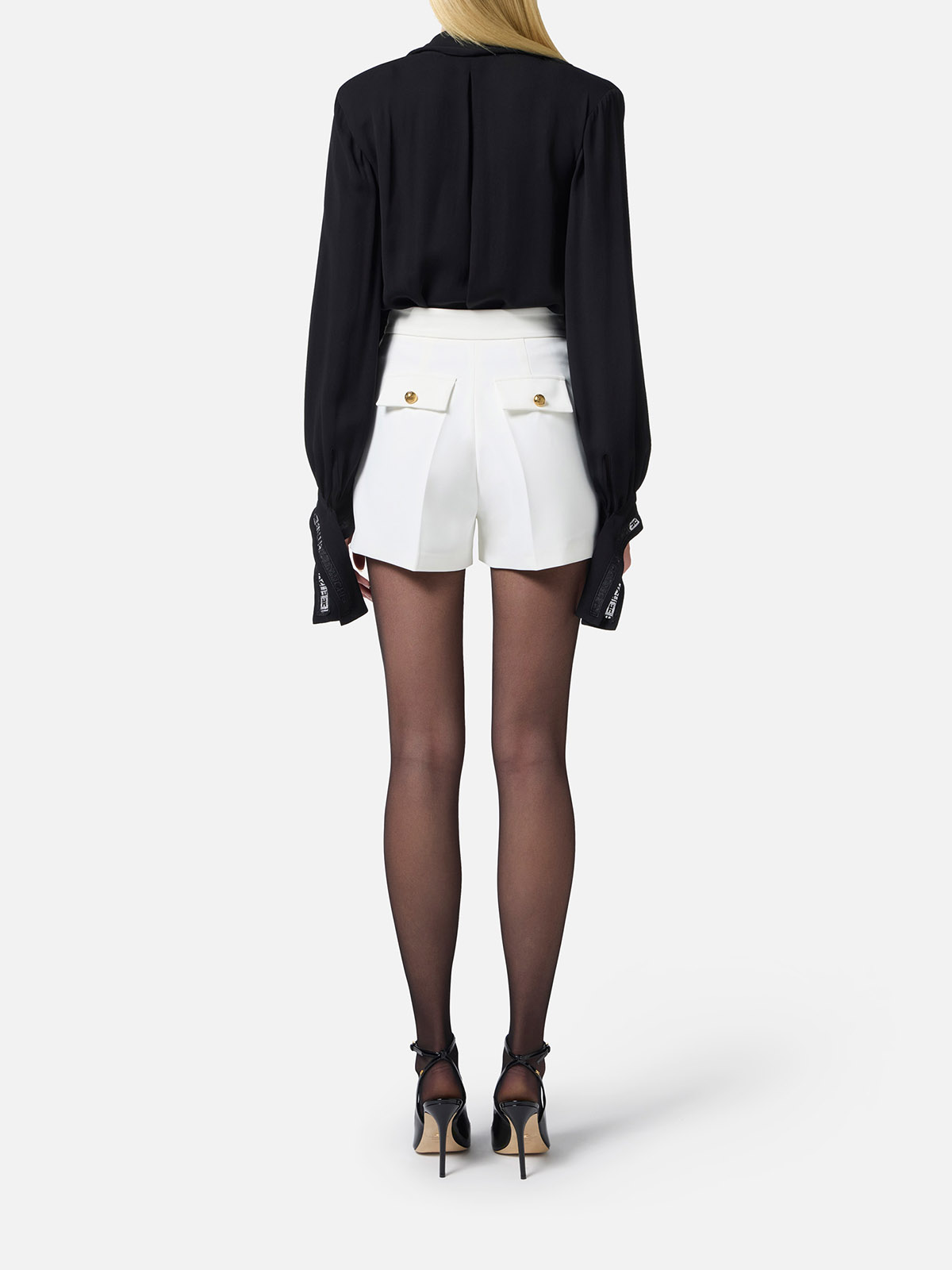 SH00751E2 Elisabetta Franchi Crêpe Shorts With Clamp And Flaps