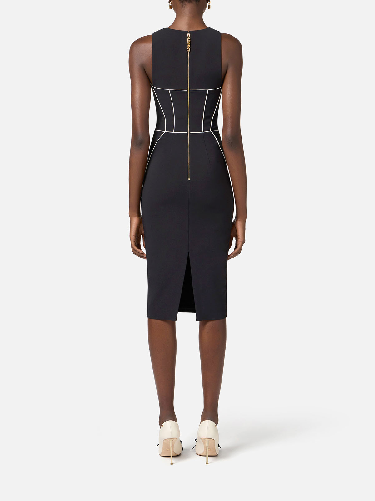 パーティードレス ELISABETTA FRANCHI AB72451 Dresses Sheath dress with logo AB72451E2 Elisabetta Franchi Sheath Dress In Crêpe With