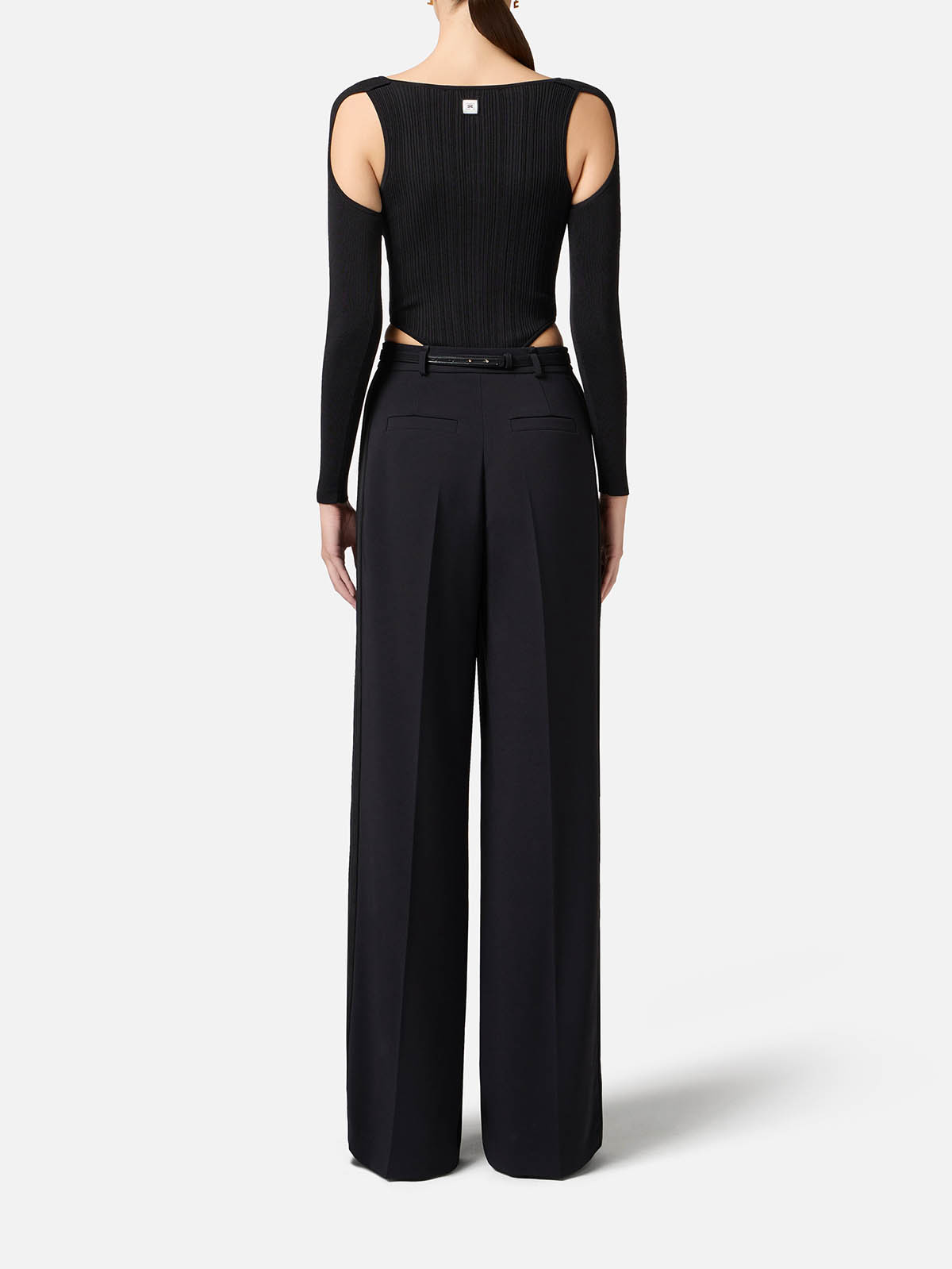 PA08751E2 Elisabetta Franchi Crêpe Trousers With Satin Bands