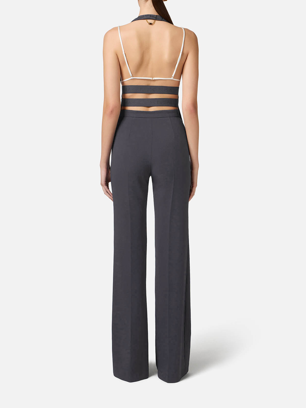 【25SS】 ELISABETTA FRANCHI ロゴプレート クレープパンツ 2色 PA07851E2 Elisabetta Franchi Crêpe Trousers With Logo Plaque