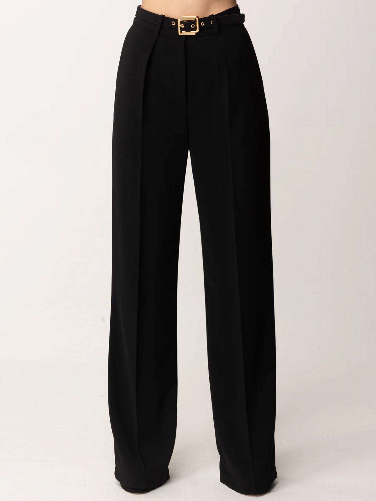 PA09552E2 Elisabetta Franchi Light Crêpe Trousers With Belt