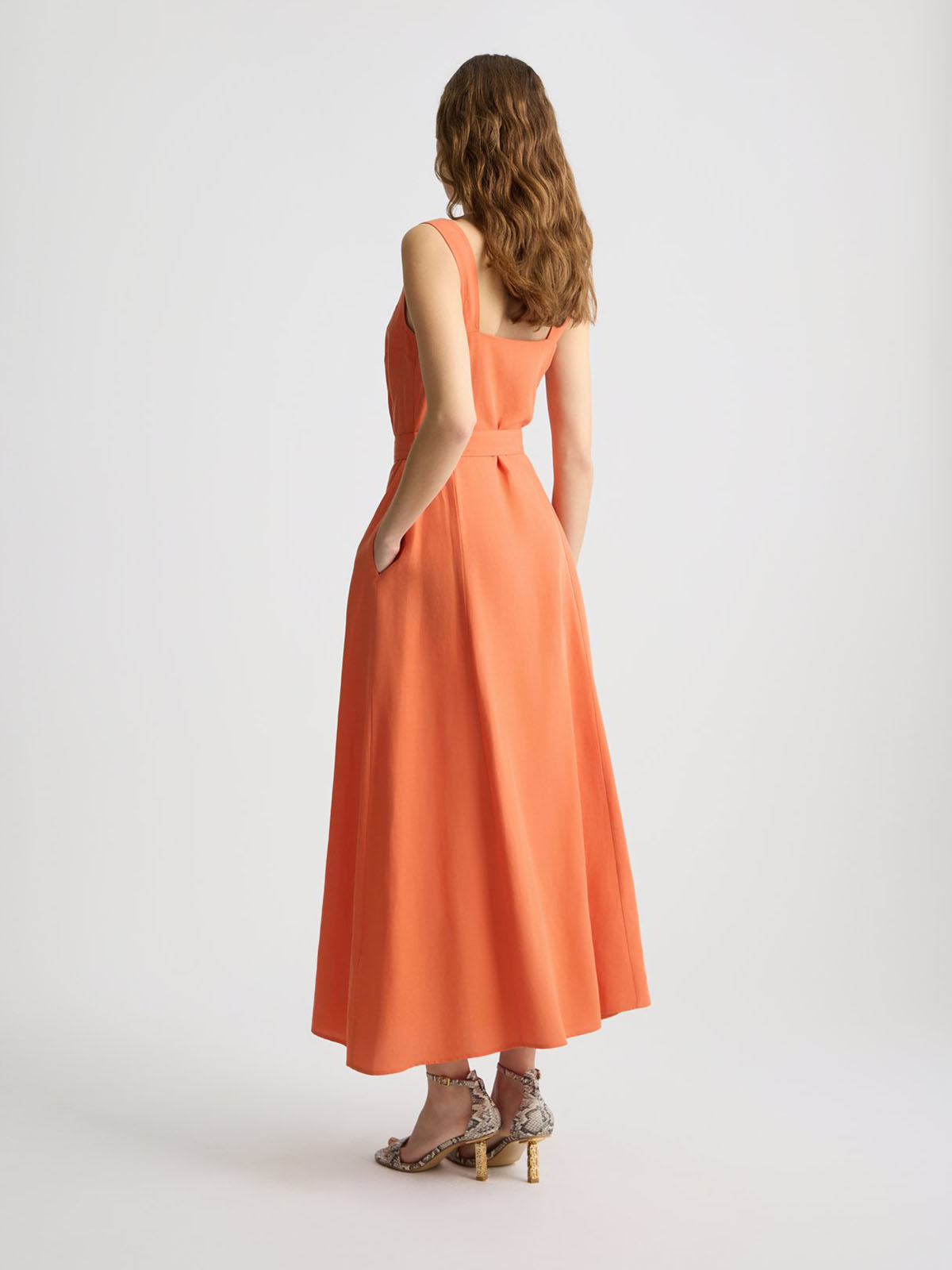 ワンピース LIU JO Woman Dress Brick Red WA5312T4818 71446 Linen dress with belt colour orange | Liu Jo