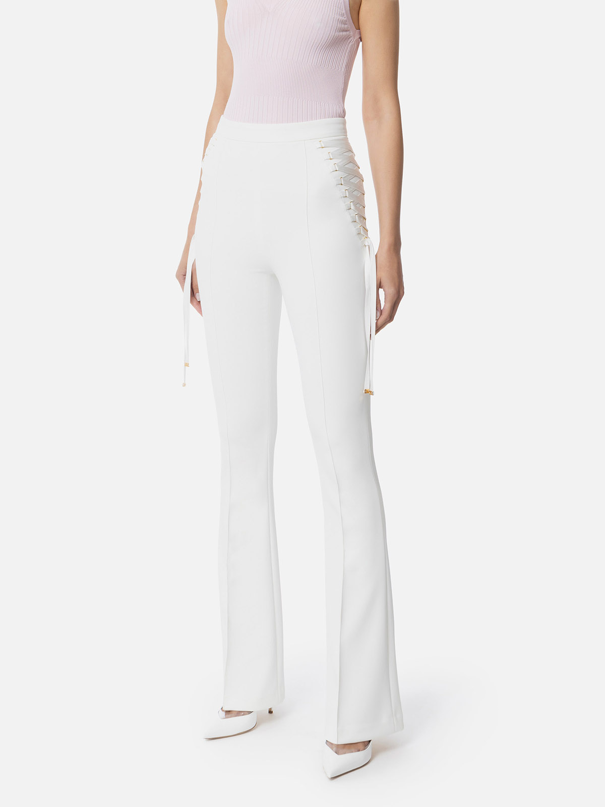PA08351E2 Elisabetta Franchi Flared Crepe Trousers With