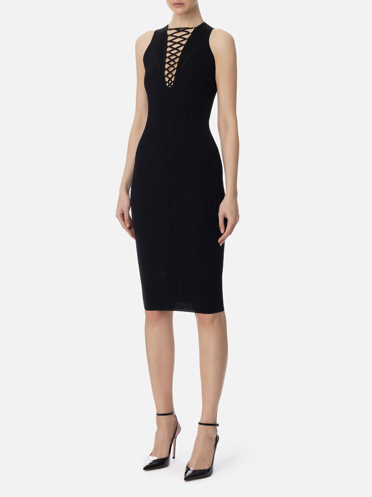 AM55B52E2 Elisabetta Franchi Abito In Maglia Con Lacci Criss