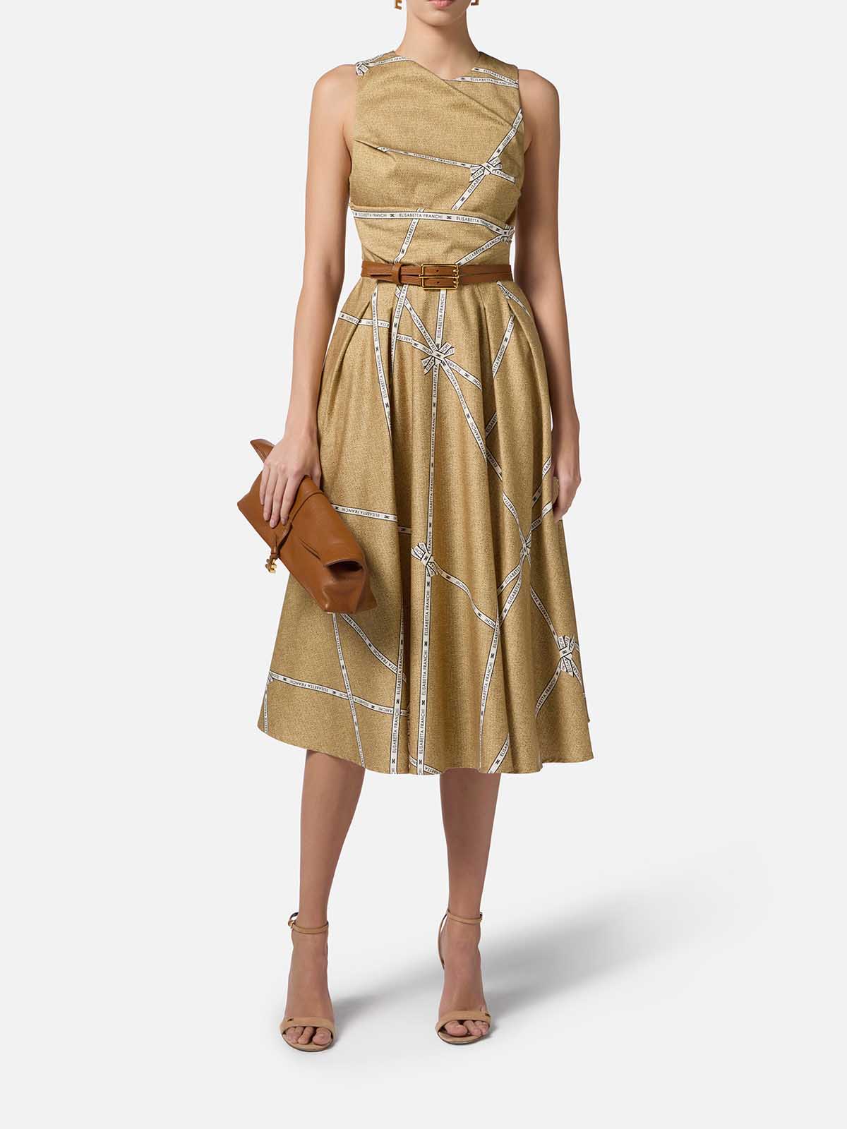 Elisabetta Franchi ABR1051E2124 関税送料込 ABS5252E2 Elisabetta Franchi Cotton Dress With Raffia Print
