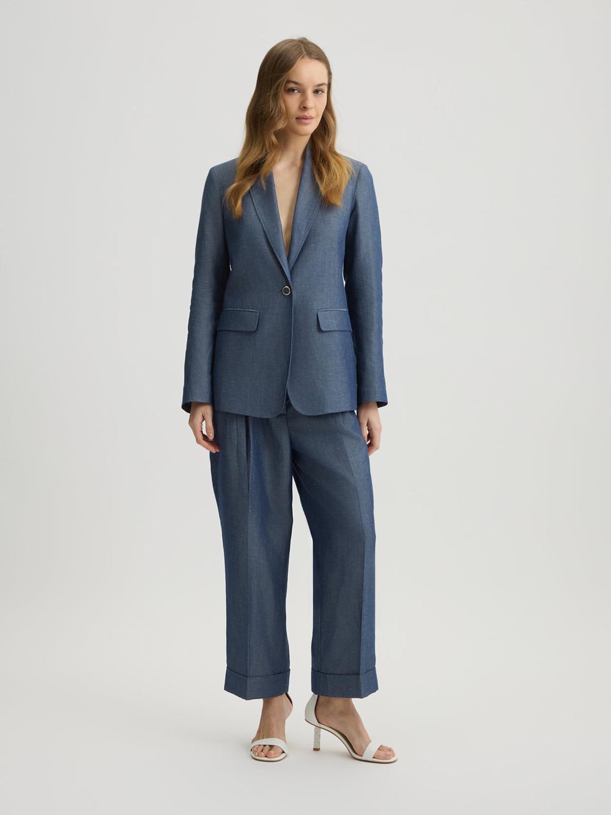 アウターその他 LIU JO Woman Blazer Gnawed Blue WA5131T4818 09481 WA5131T4818 Liujo Check Linen Blazer