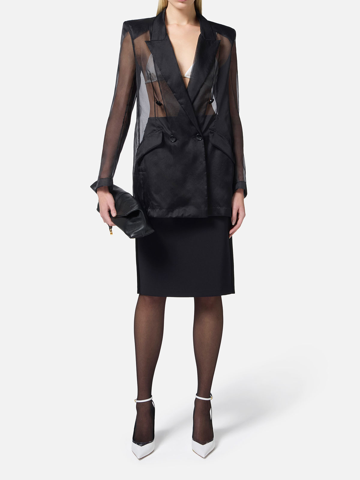 ELISABETTA FRANCHI● クレープアシンメトリースリムスカート GO09951E2 Elisabetta Franchi Crêpe Skirt With Satin Bands