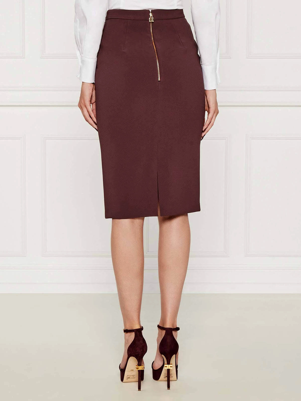 GO13756E2 Elisabetta Franchi Crêpe Skirt With Jewel Logo