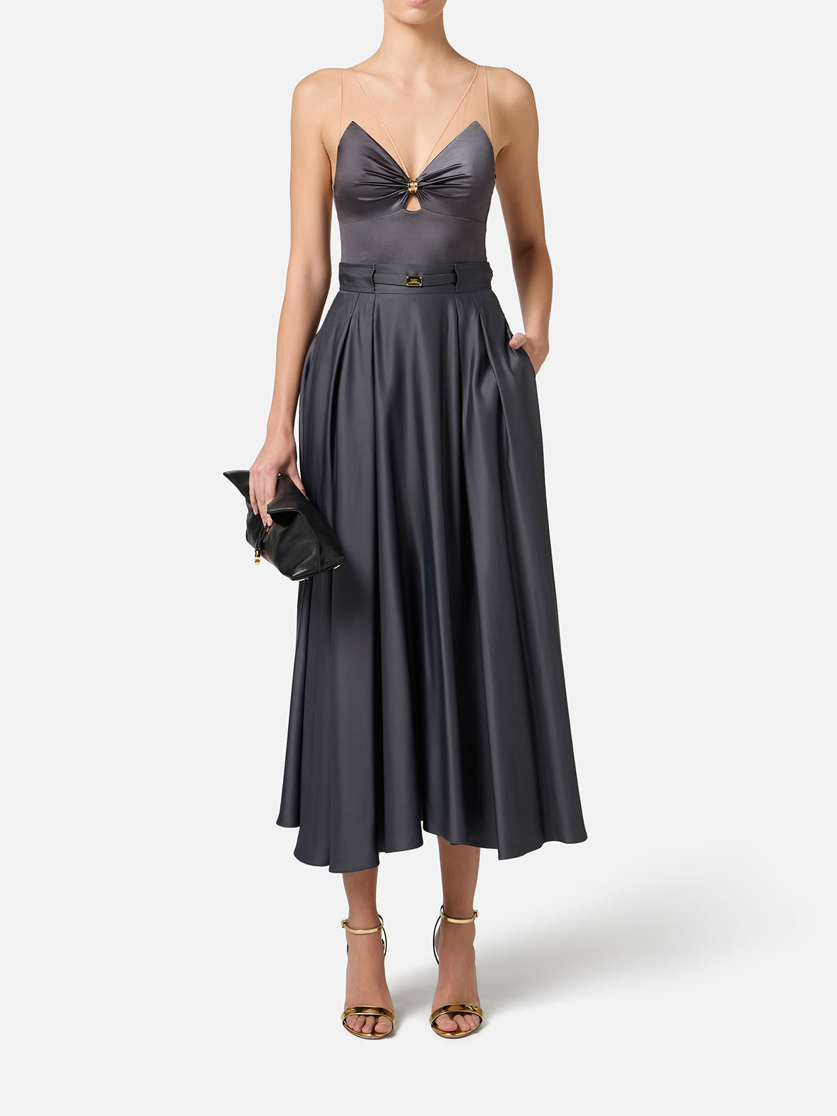 Elisabetta Franchi GO07951E2685 関税送料込 Elisabetta Franchi Bustier Fringe Detailing Dress | Black