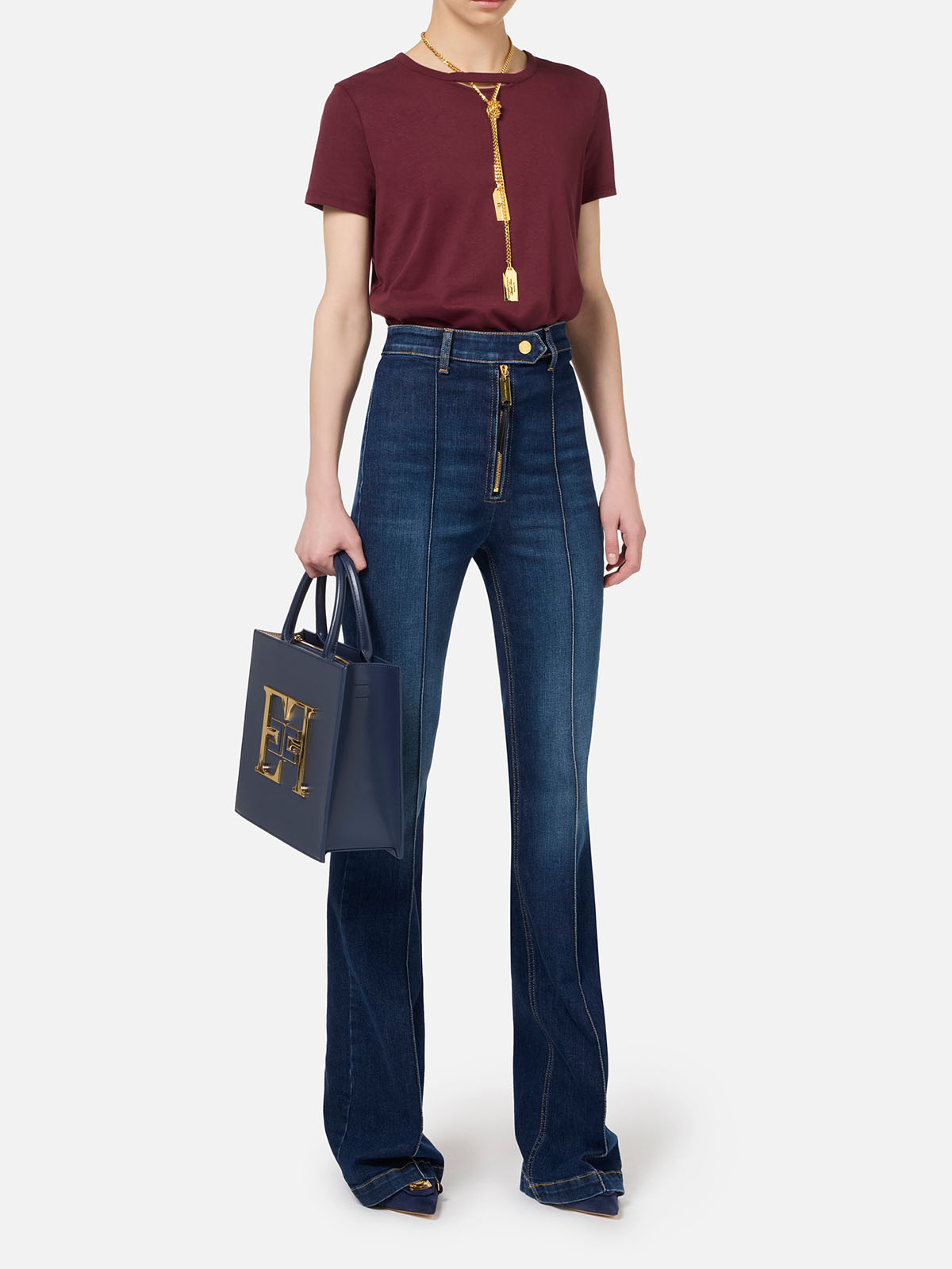 MA00946E2 Elisabetta Franchi Jersey T-Shirt With Necklace